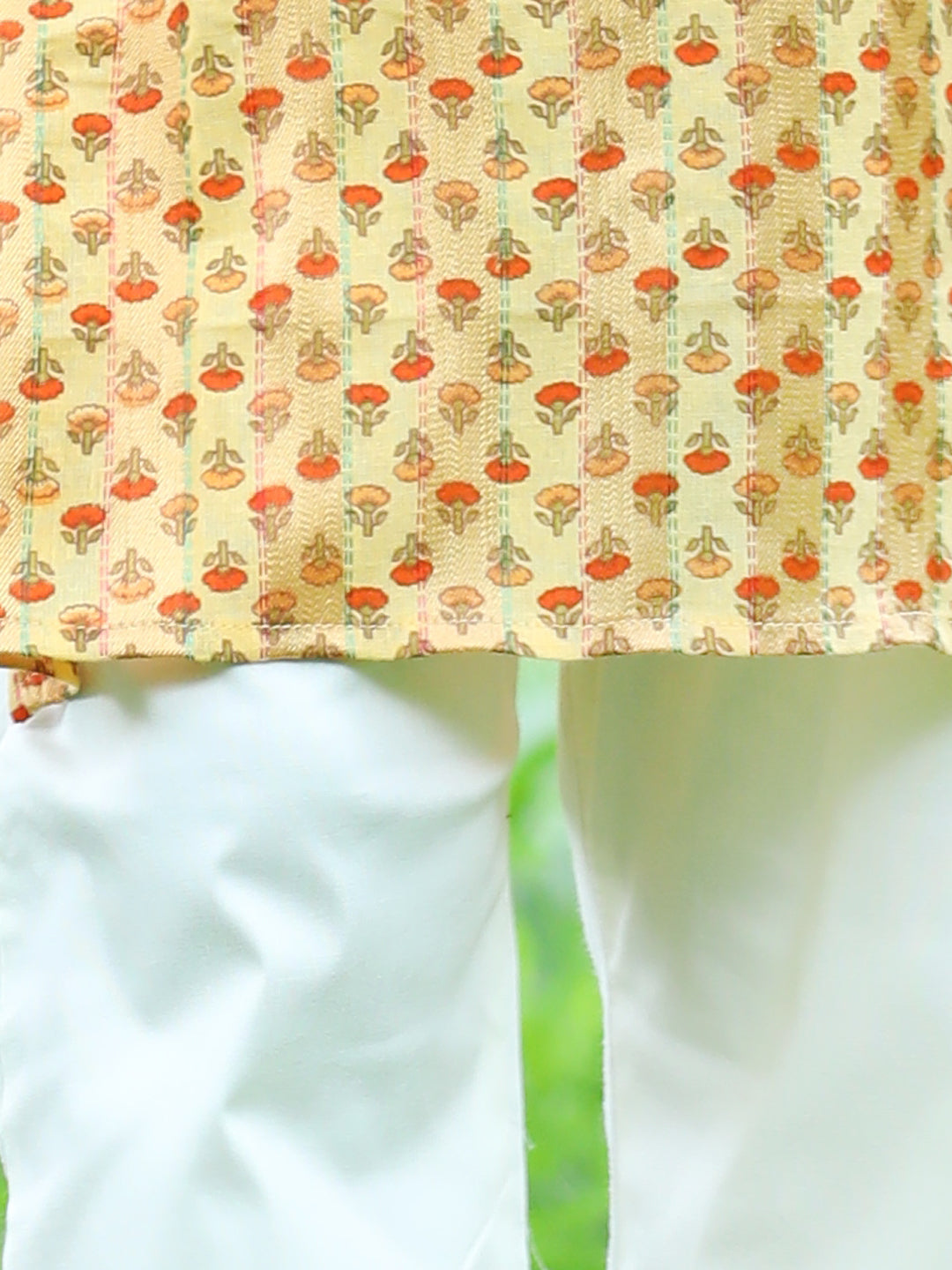 Cutiekins Printed Kurta and Pajama Set-Mustard & Off White