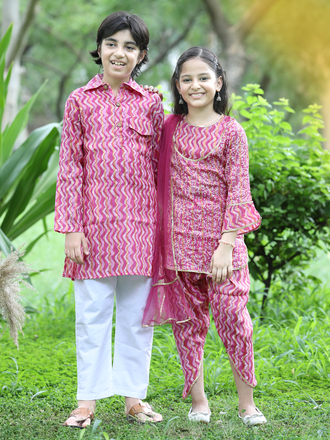 Cutiekins Ethnic Motif Printed Kurta,Pencil Pant & Dupatta Set-Pink & White