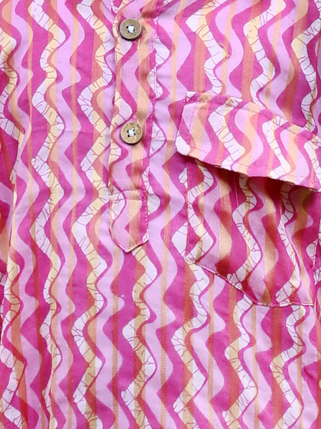 Cutiekins Printed Kurta and Pajama Set-Pink & Off White