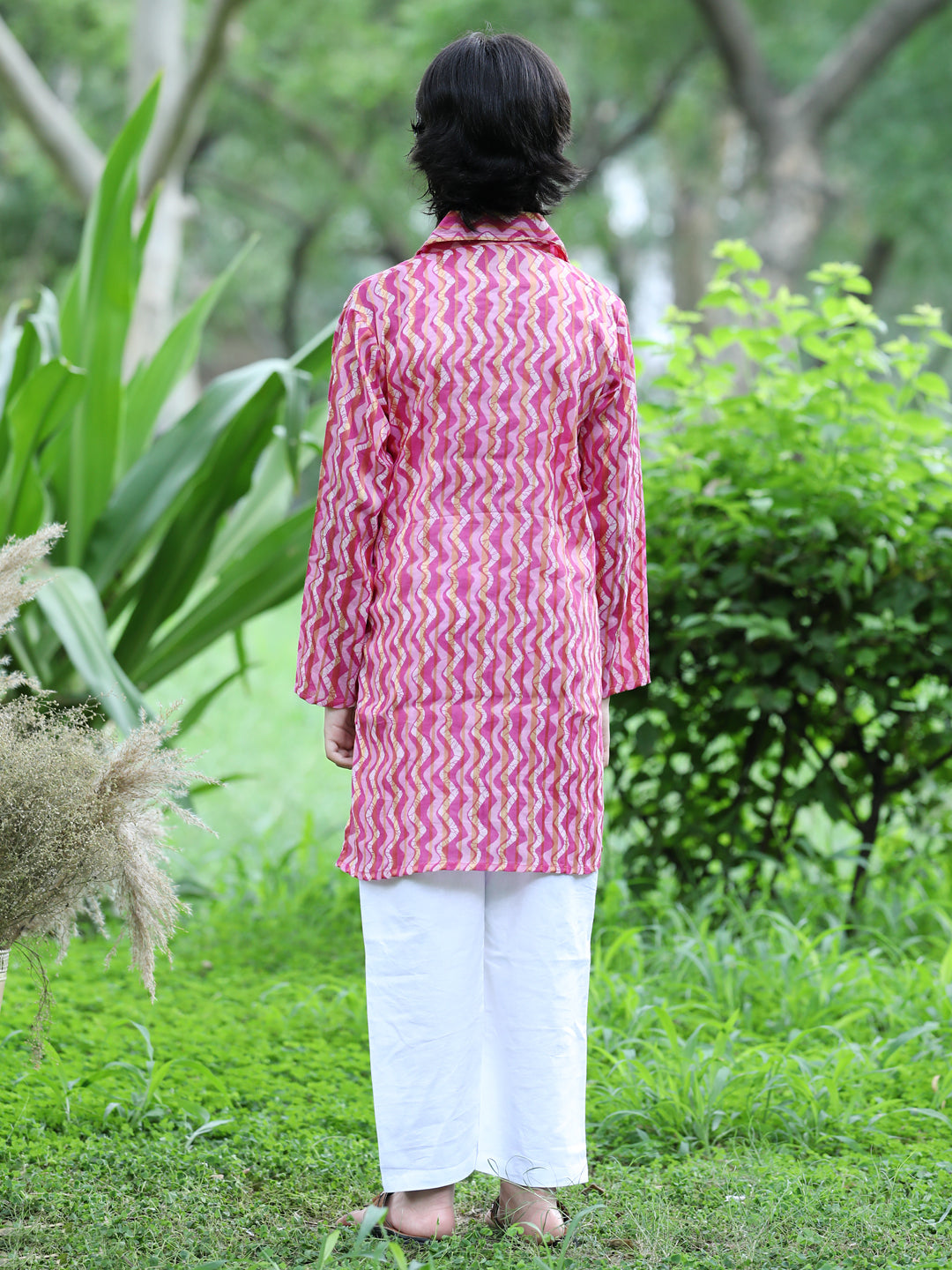 Cutiekins Printed Kurta and Pajama Set-Pink & Off White