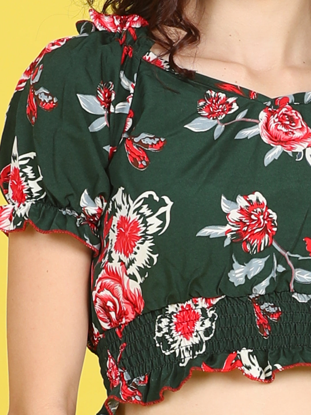 Cutiekins Girls Trendy Bold Style Printed Top -Dark Green & Red