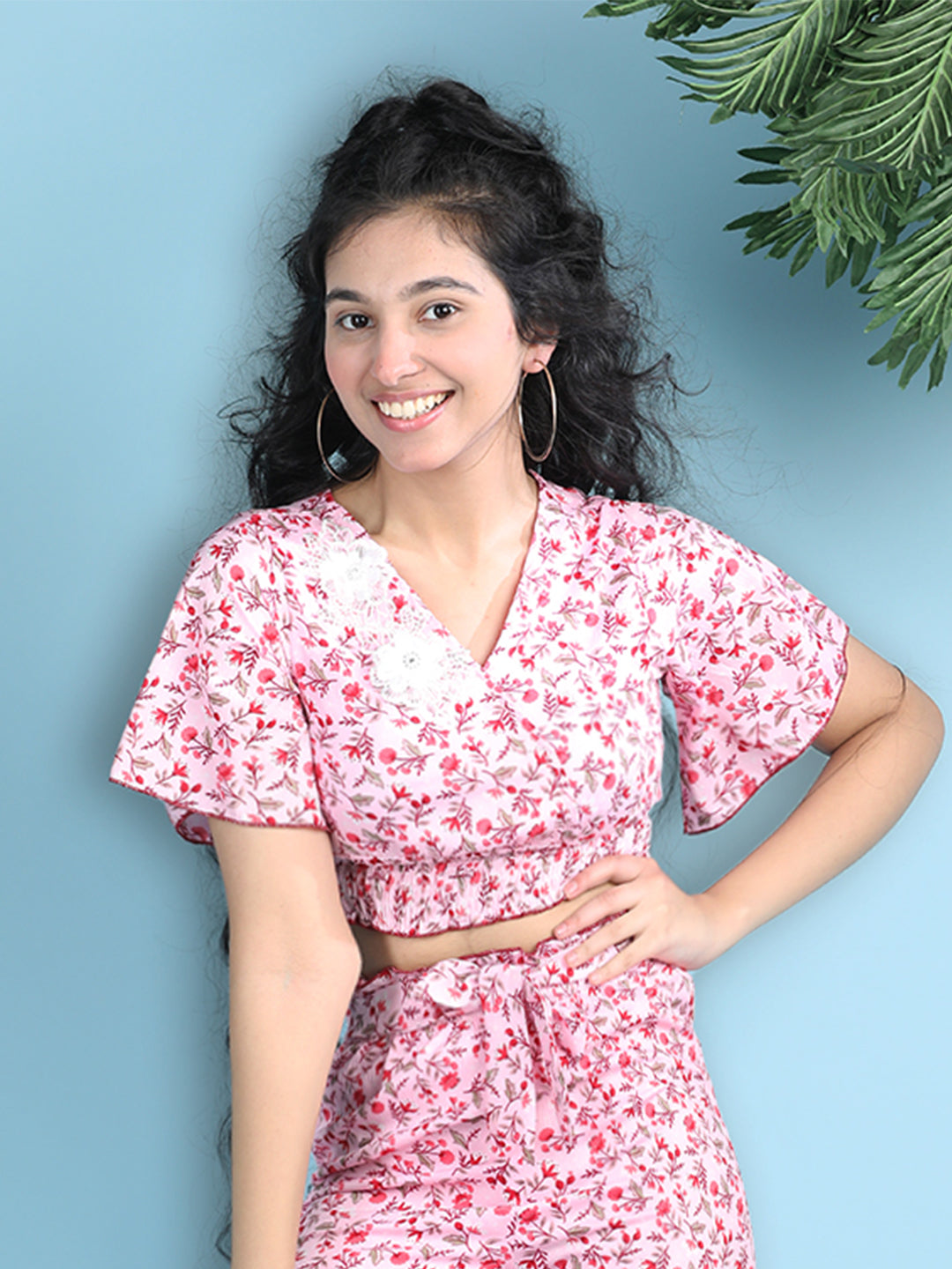 Cutiekins Girls Printed Embellished Top -Pink & Red