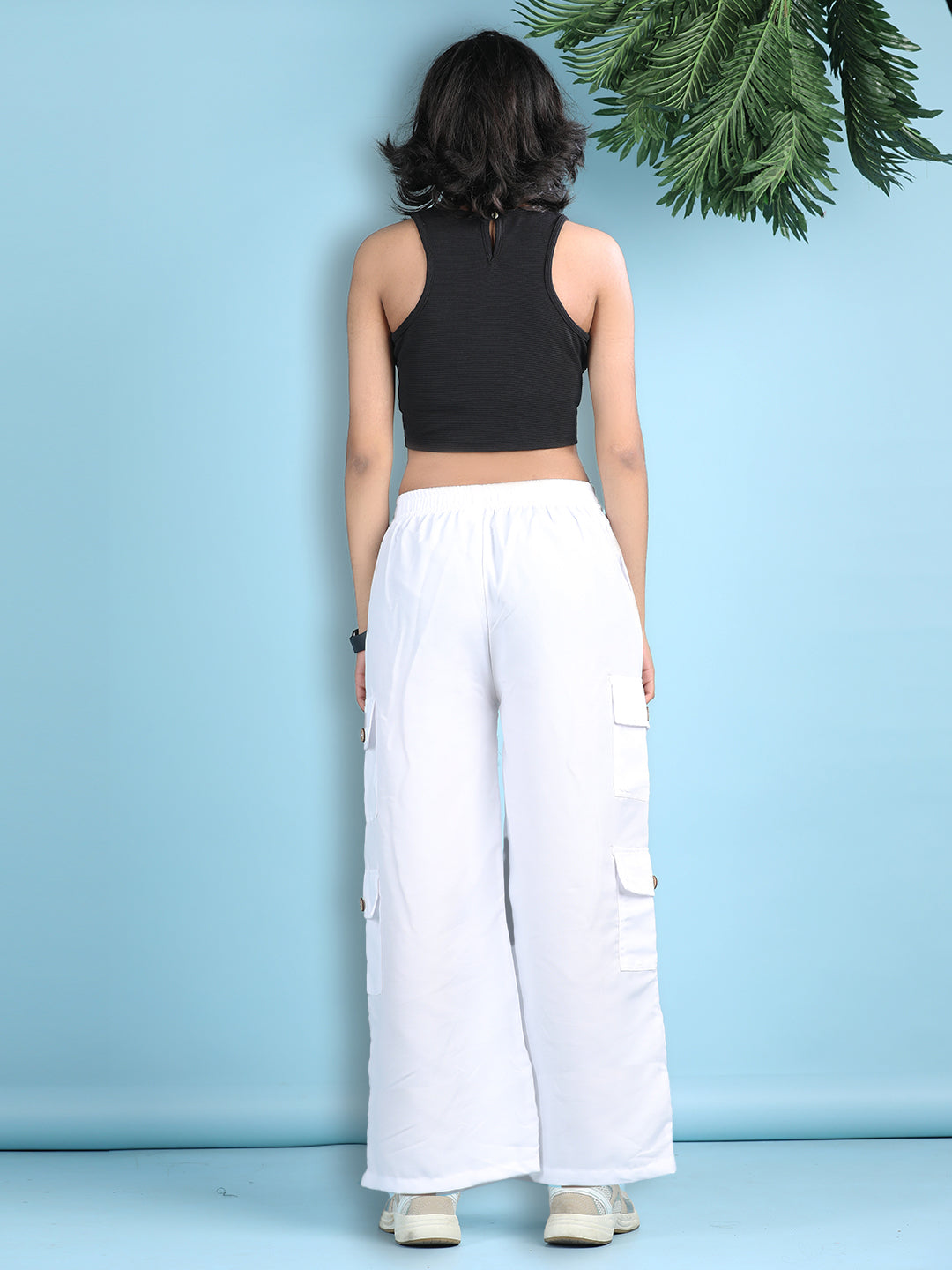 Cutiekins Girls Solid Embellished Top with Solid Cargo -Black & White