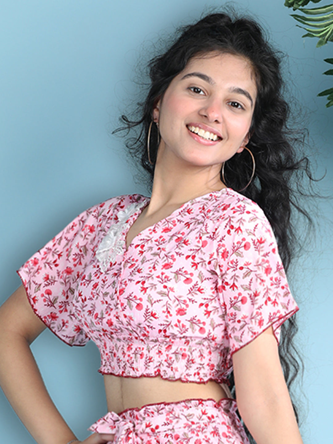 Cutiekins Girls Printed Embellished Top -Pink & Red