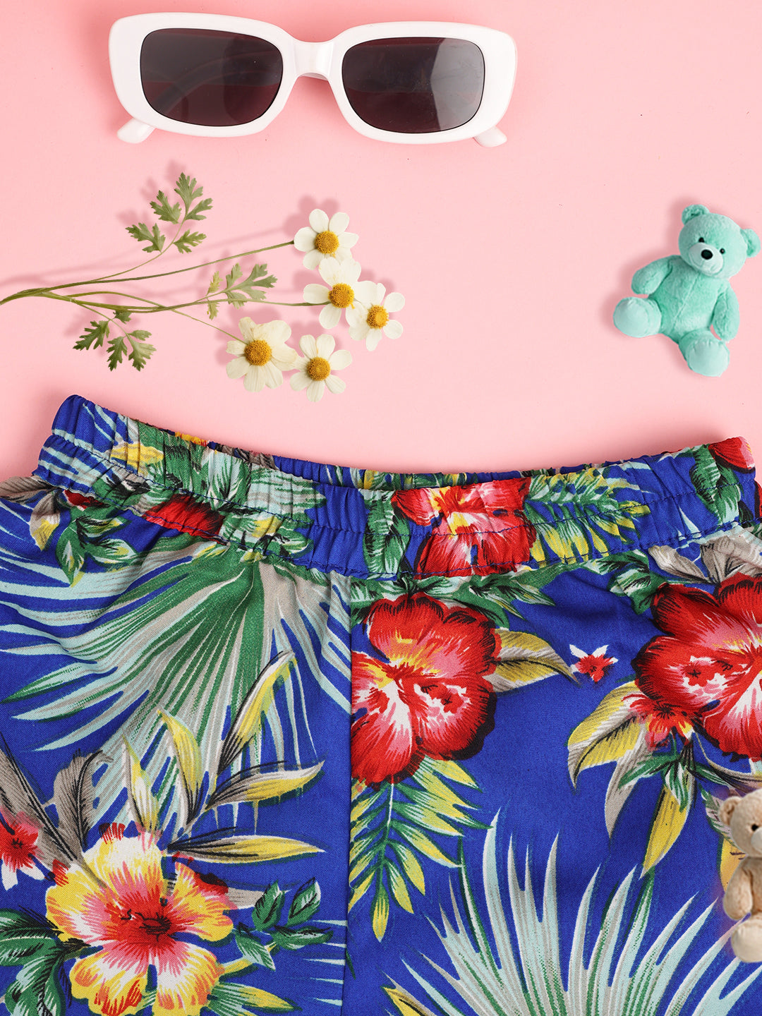 Cutiekins Girls Floral Printed Embellished Short -Blue & Multi