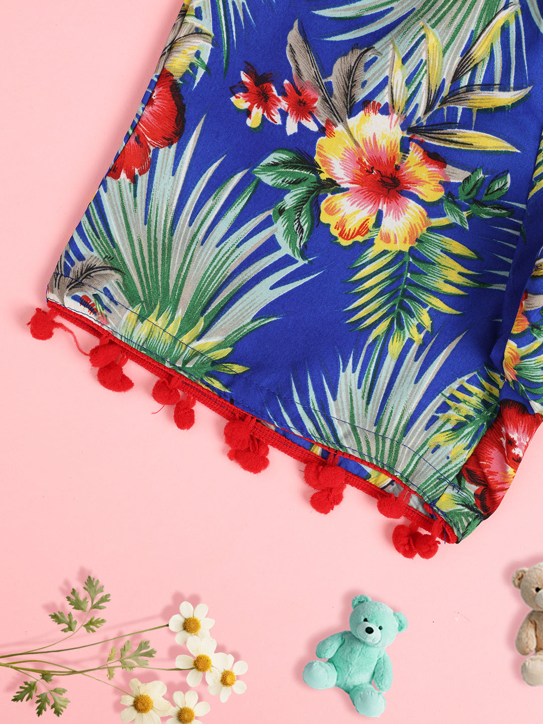 Cutiekins Girls Floral Printed Embellished Short -Blue & Multi