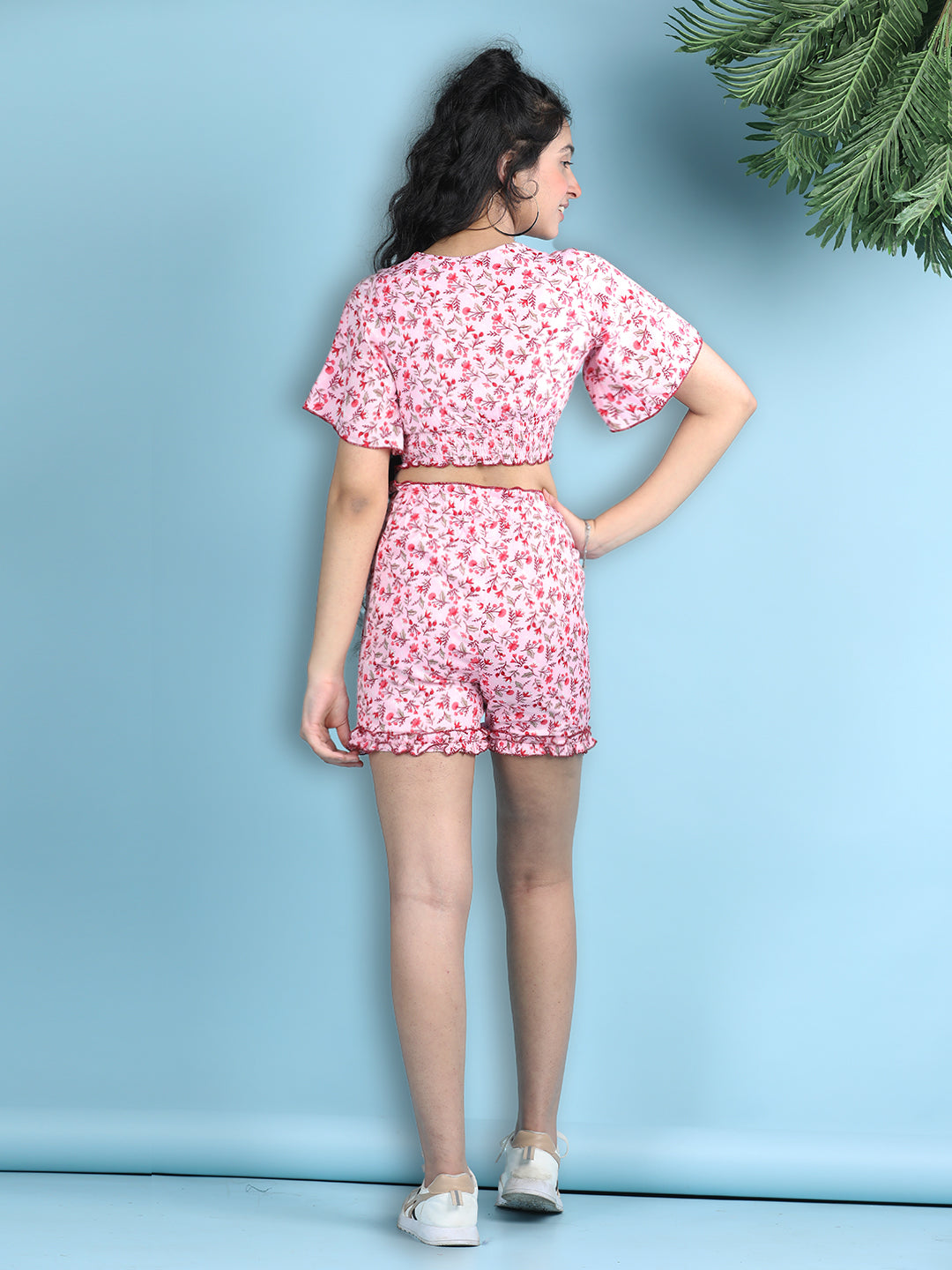 Cutiekins Girls Printed Embellished Top with Printed Shorts -Pink & Red