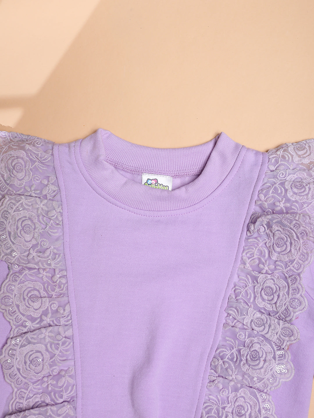 Cutiekins Girls Solid Embellished Trendy Winter Sweatshirt -Lavender