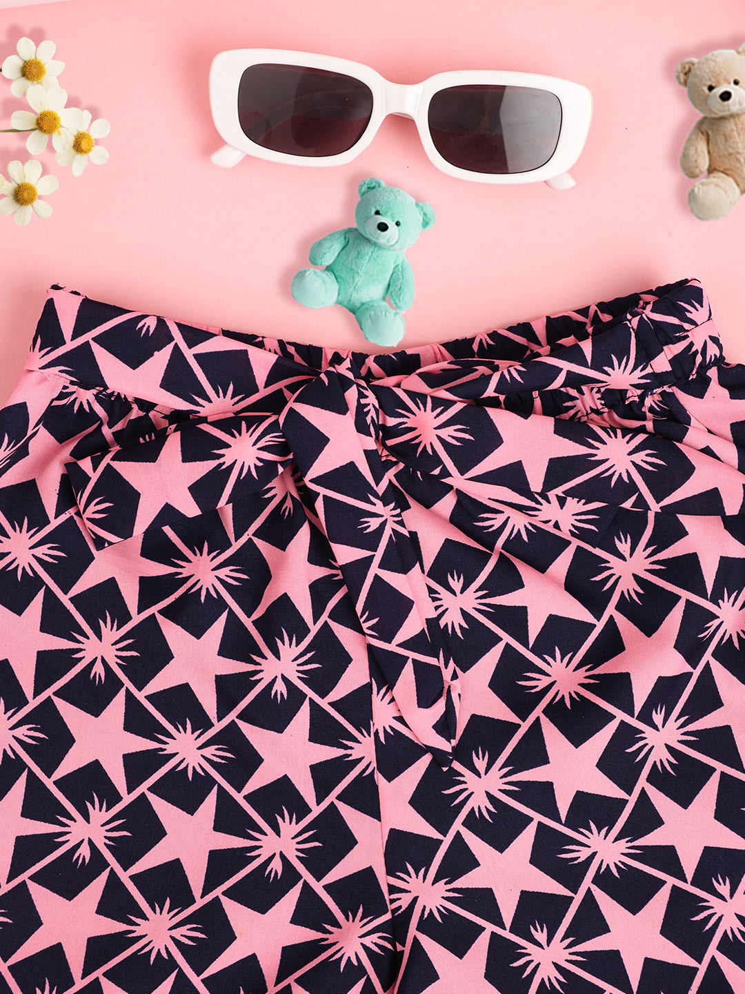 Cutiekins Girls Geomatric Print Embellished Short -Navy & Pink