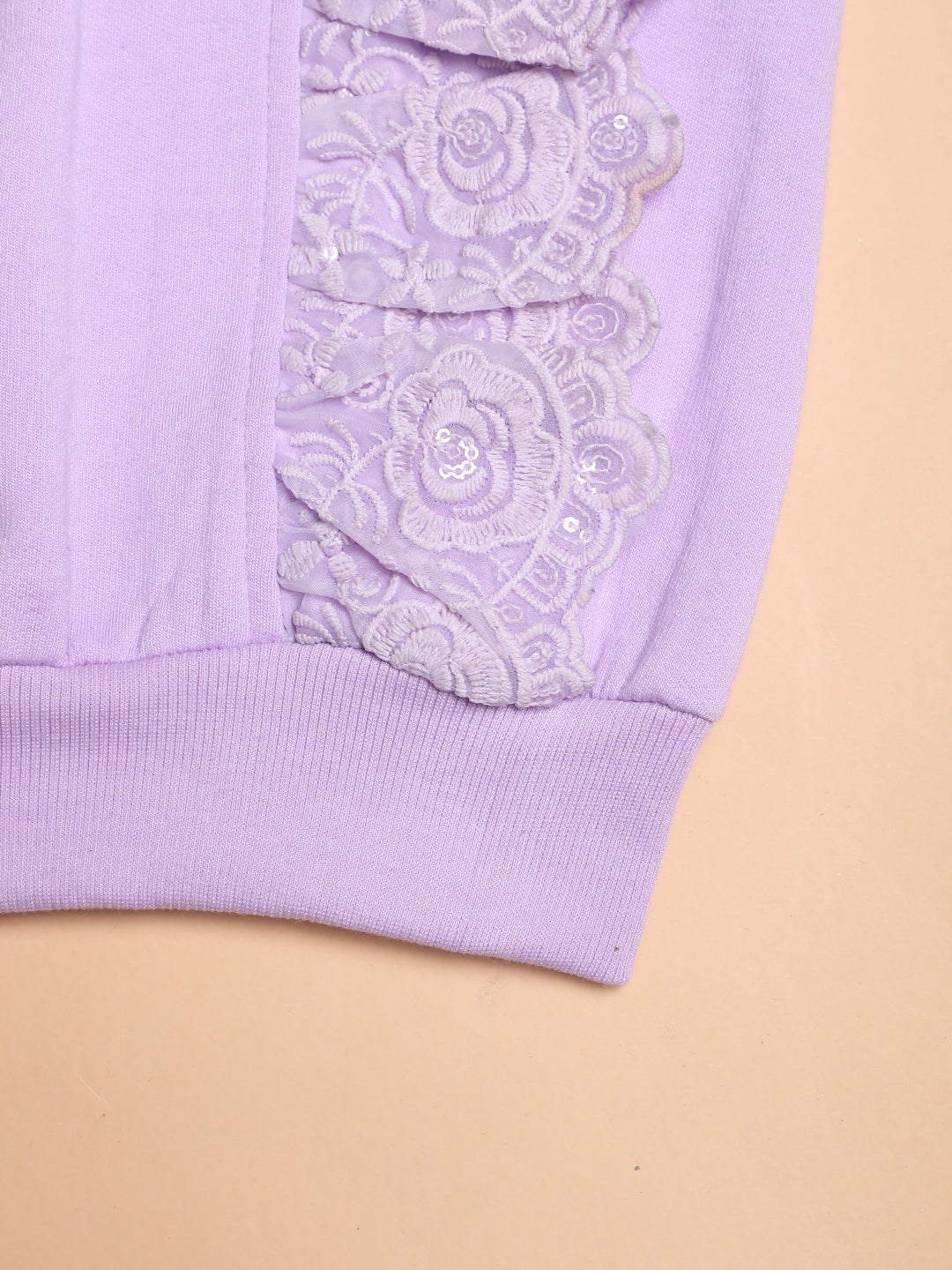 Cutiekins Girls Solid Embellished Trendy Winter Sweatshirt -Lavender