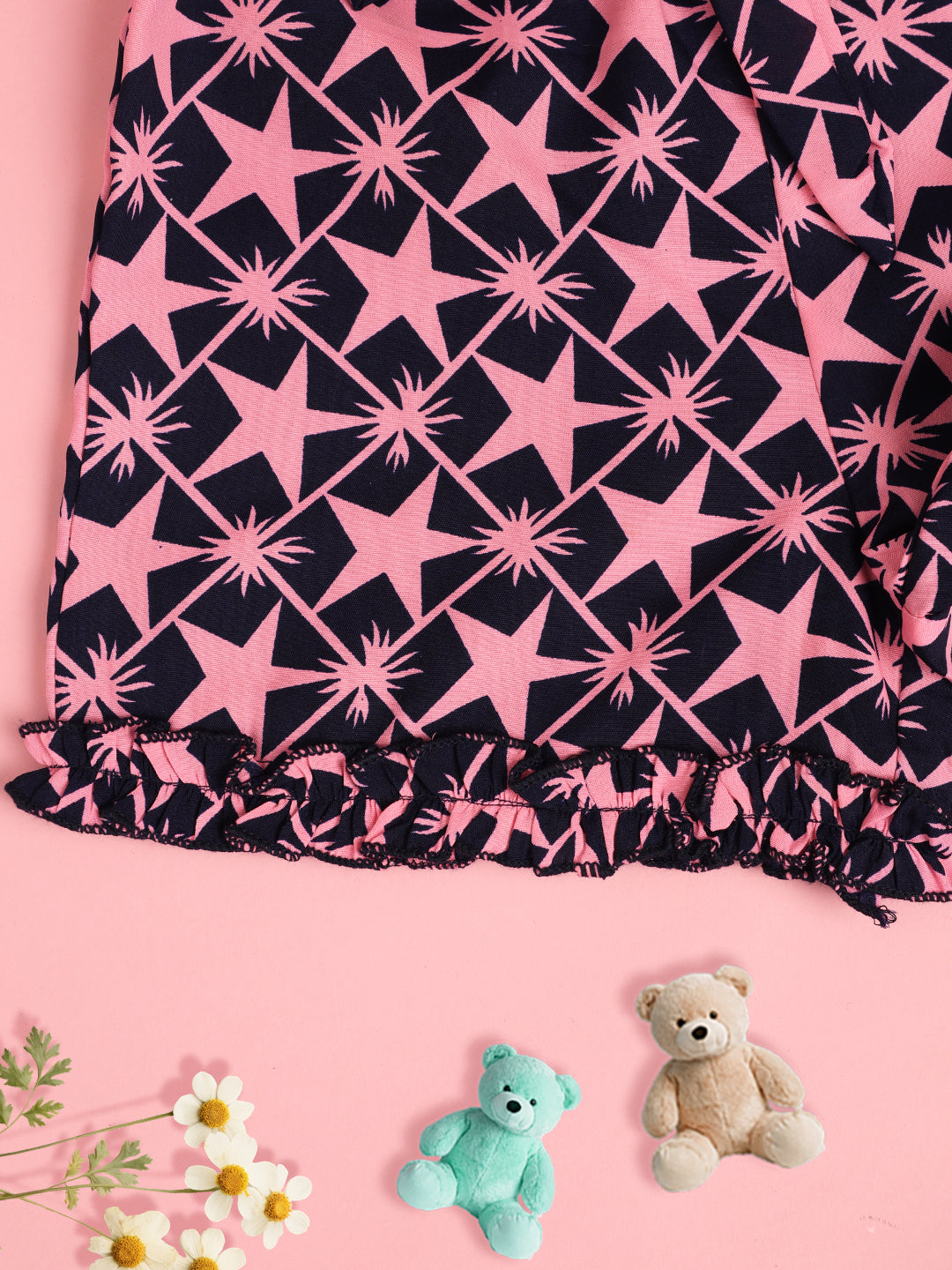 Cutiekins Girls Geomatric Print Embellished Short -Navy & Pink