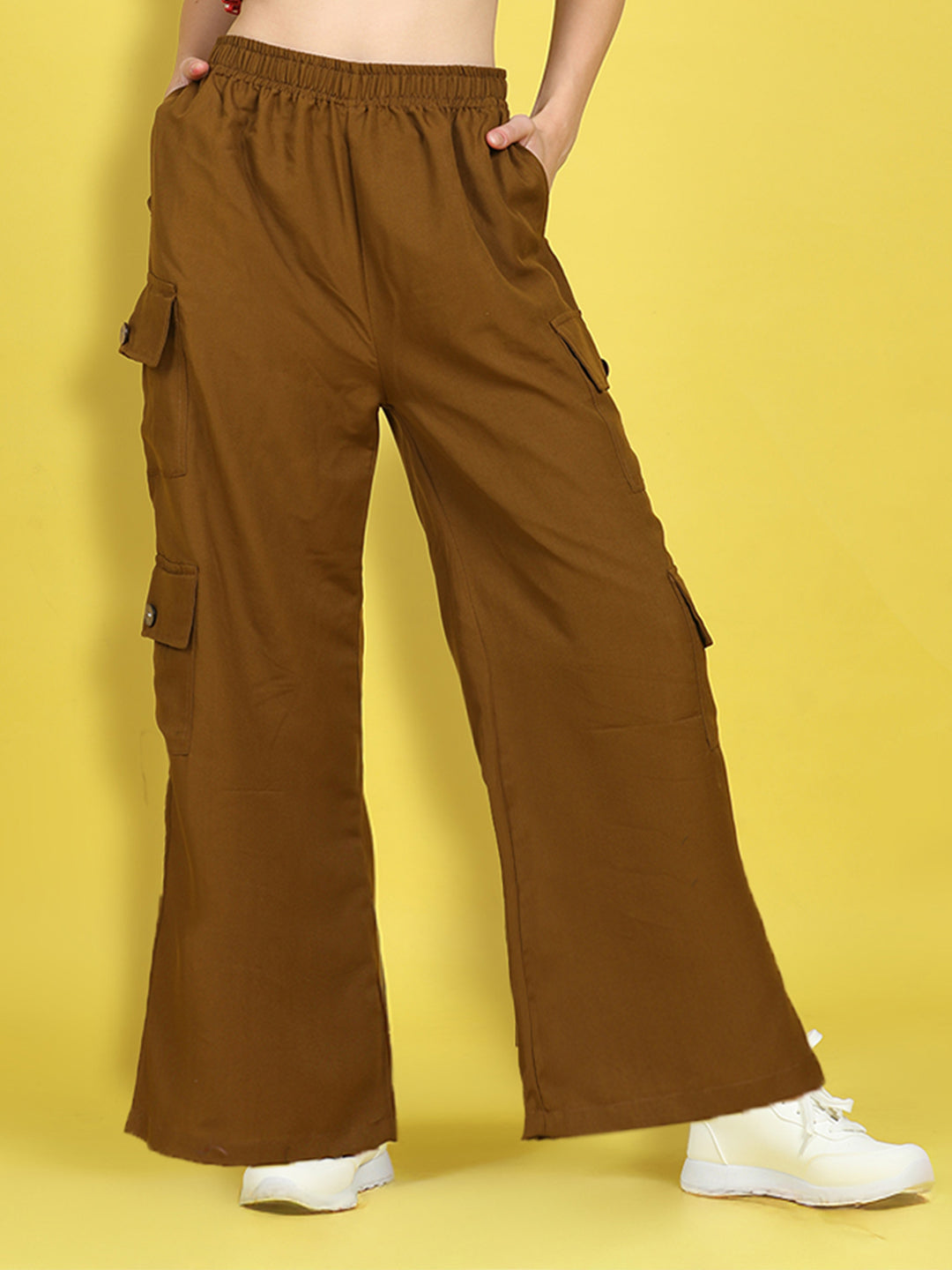 Cutiekins Girls Regular-Fit Solid Cargo Pant -Camel Brown