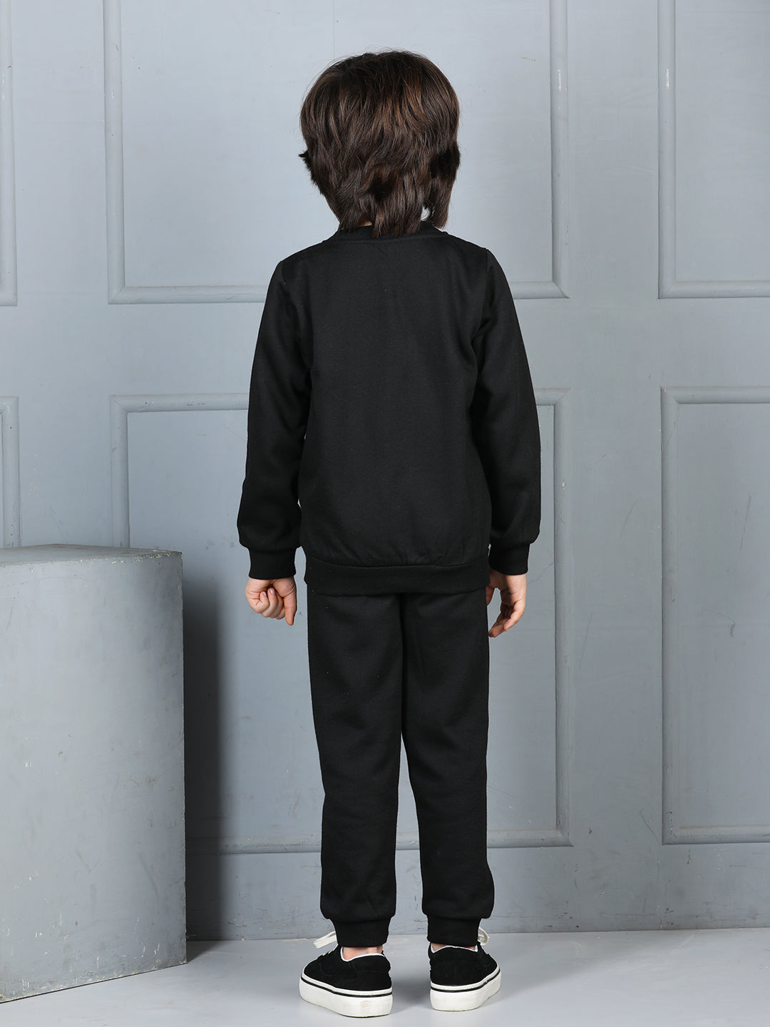 Cutiekins Boys Baby Lion Graphic Print cozy Tracksuit -Black & Mustard