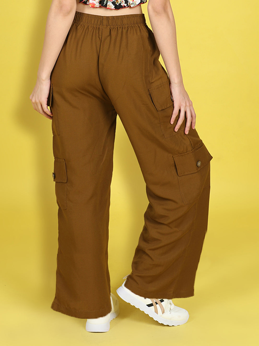 Cutiekins Girls Regular-Fit Solid Cargo Pant -Camel Brown