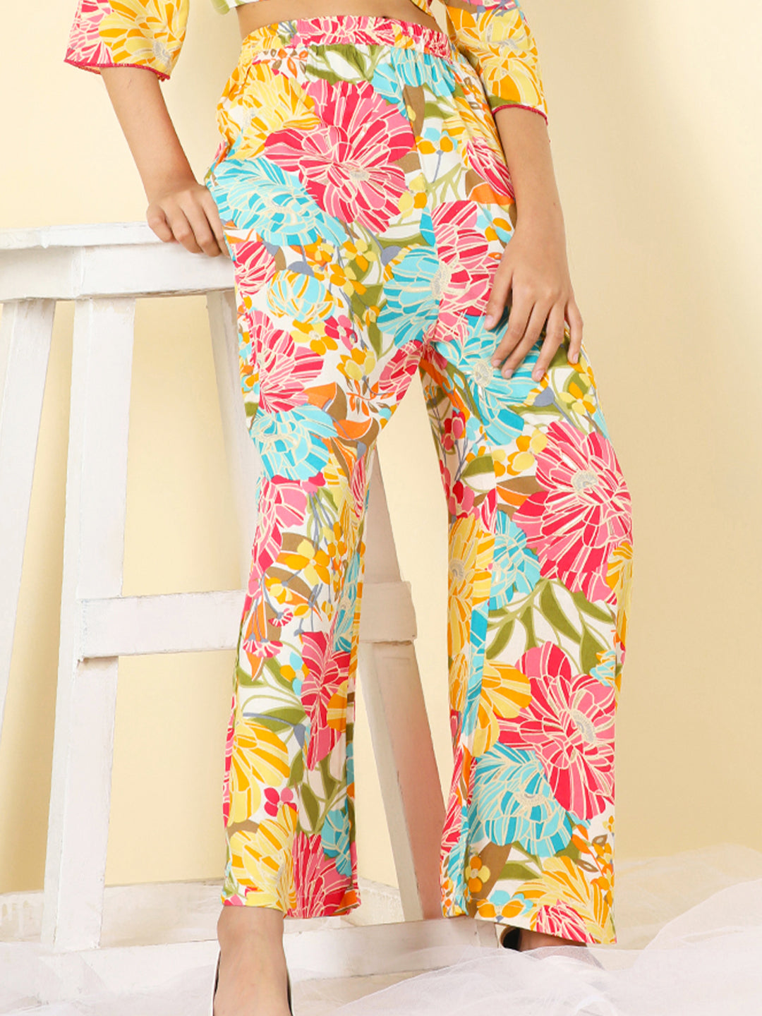 Cutiekins Girls Rayon Floral Print Palazzo -Multicolor