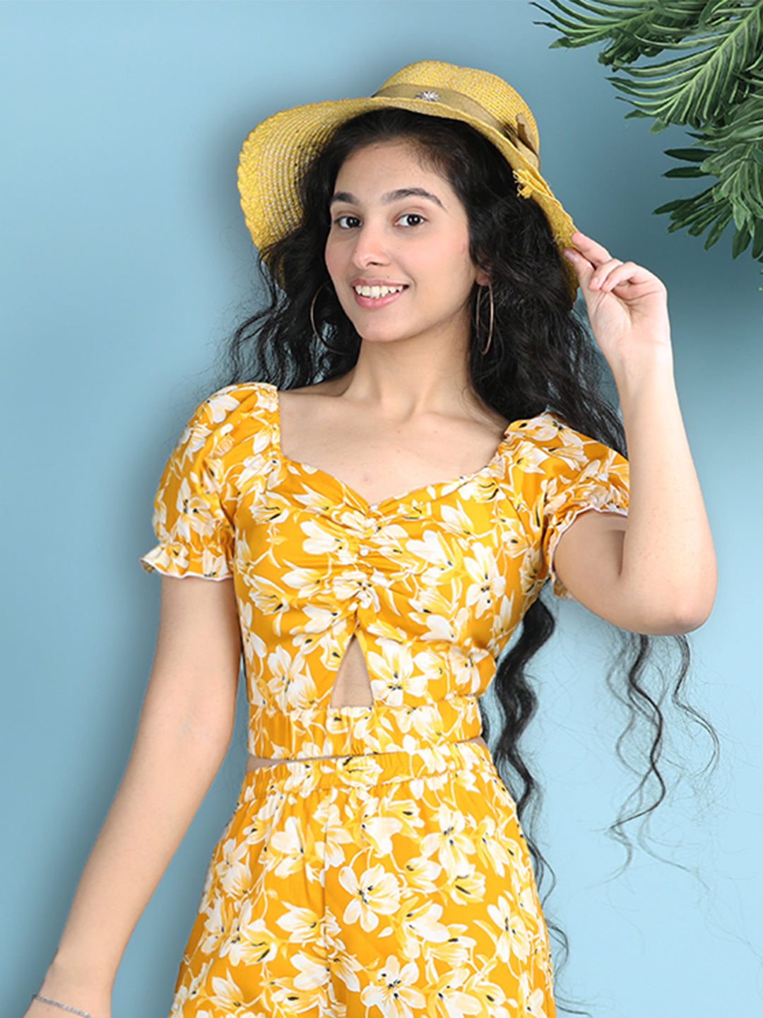 Cutiekins Girls Printed Embellished Top -Mustard & White