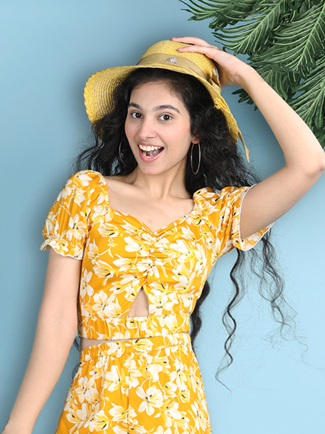 Cutiekins Girls Printed Embellished Top -Mustard & White