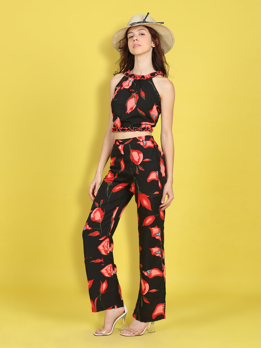 Cutiekins Girls Trendy Bold Style Printed Top & Palazzo Co-ord Set -Black & Red