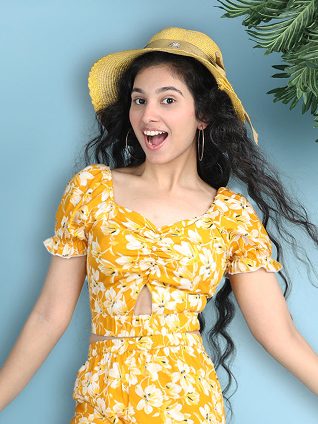 Cutiekins Girls Printed Embellished Top -Mustard & White