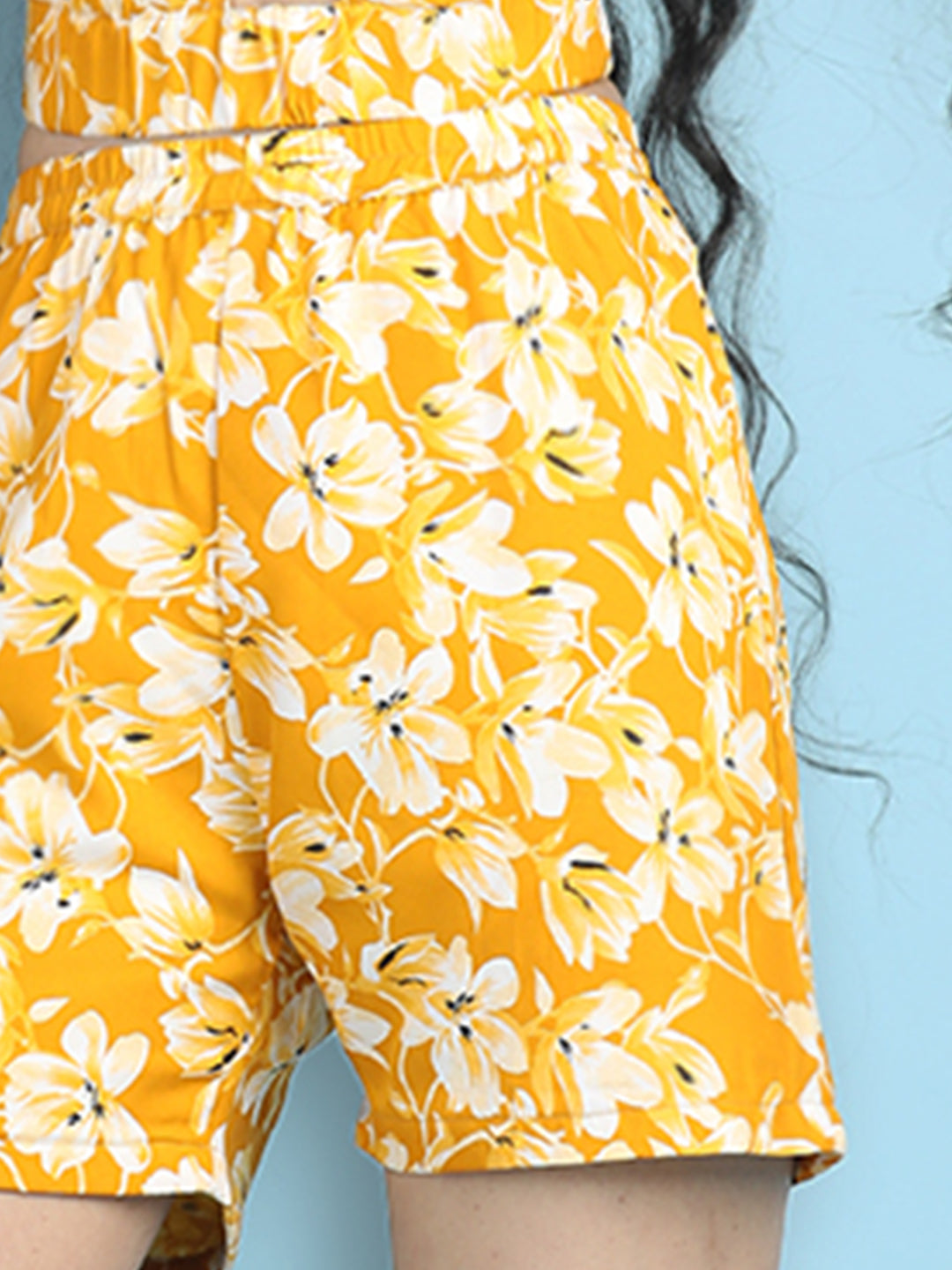 Cutiekins Girls Printed Regular Shorts -Mustard & White