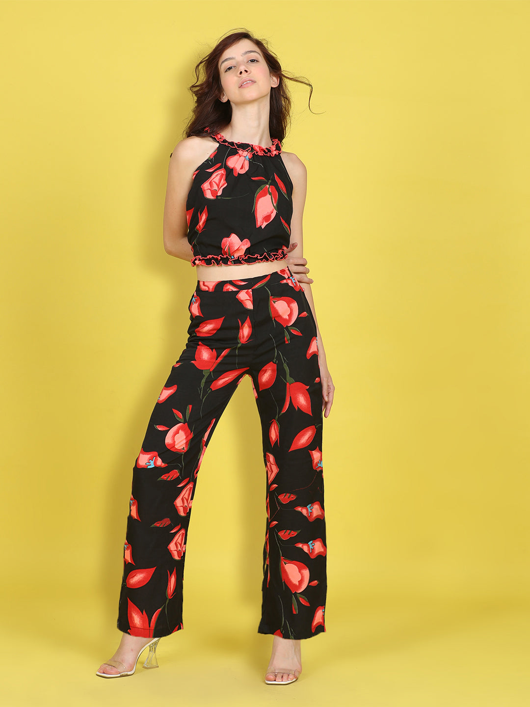 Cutiekins Girls Trendy Bold Style Printed Top & Palazzo Co-ord Set -Black & Red