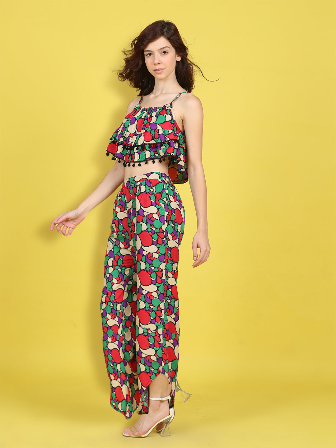 Cutiekins Girls Trendy Bold Style Printed Top & Palazzo Co-ord Set -Red & Multi