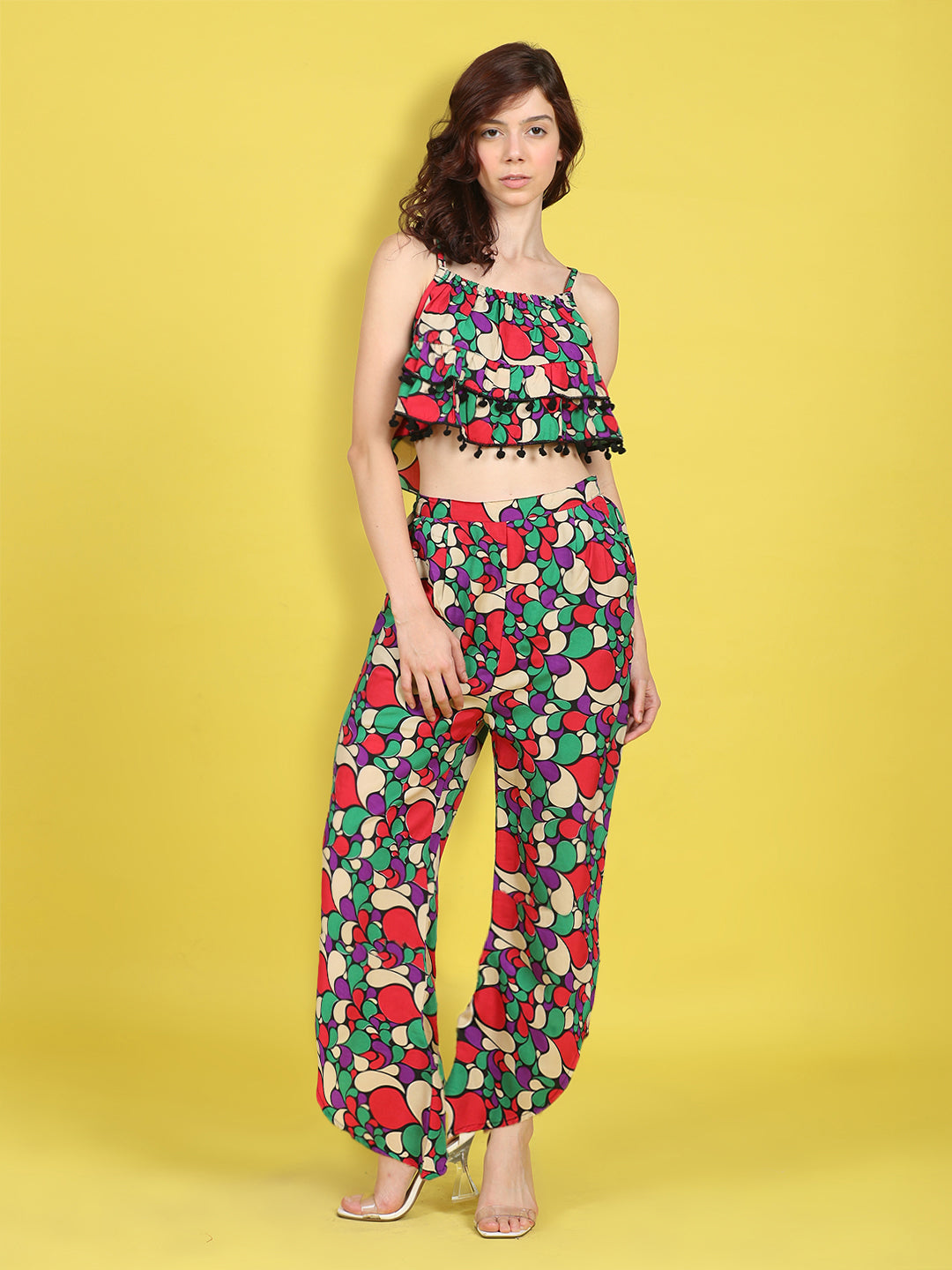 Cutiekins Girls Trendy Bold Style Printed Top & Palazzo Co-ord Set -Red & Multi