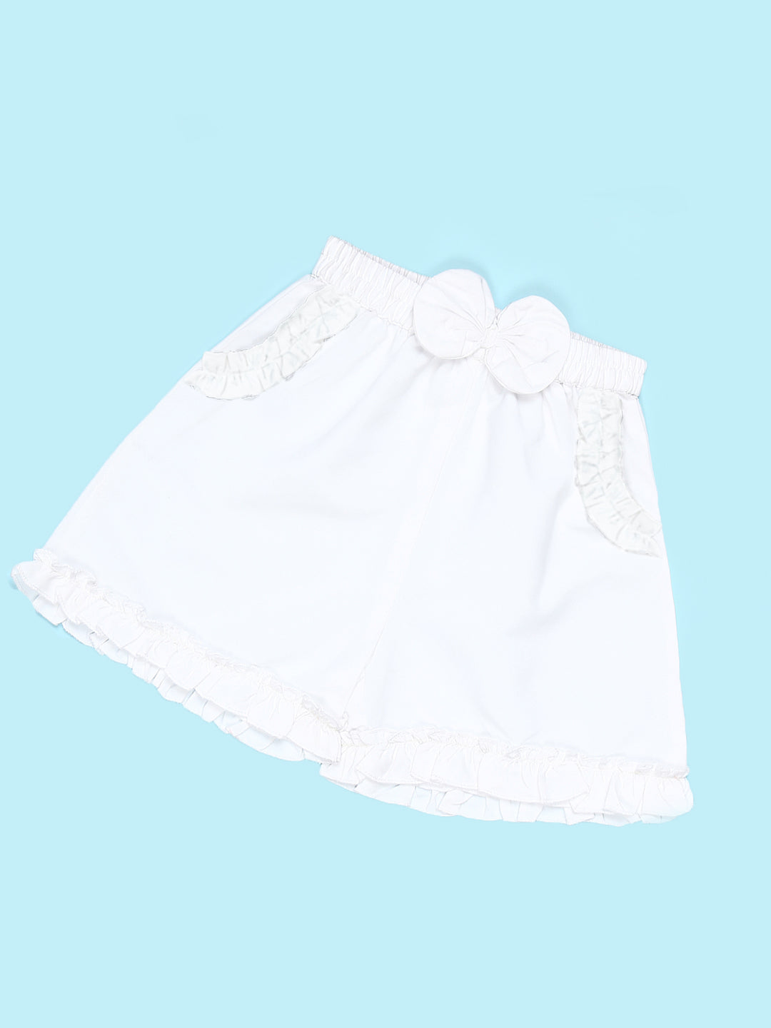 Cutiekins Girls Solid Embellished Small Bow Short -White