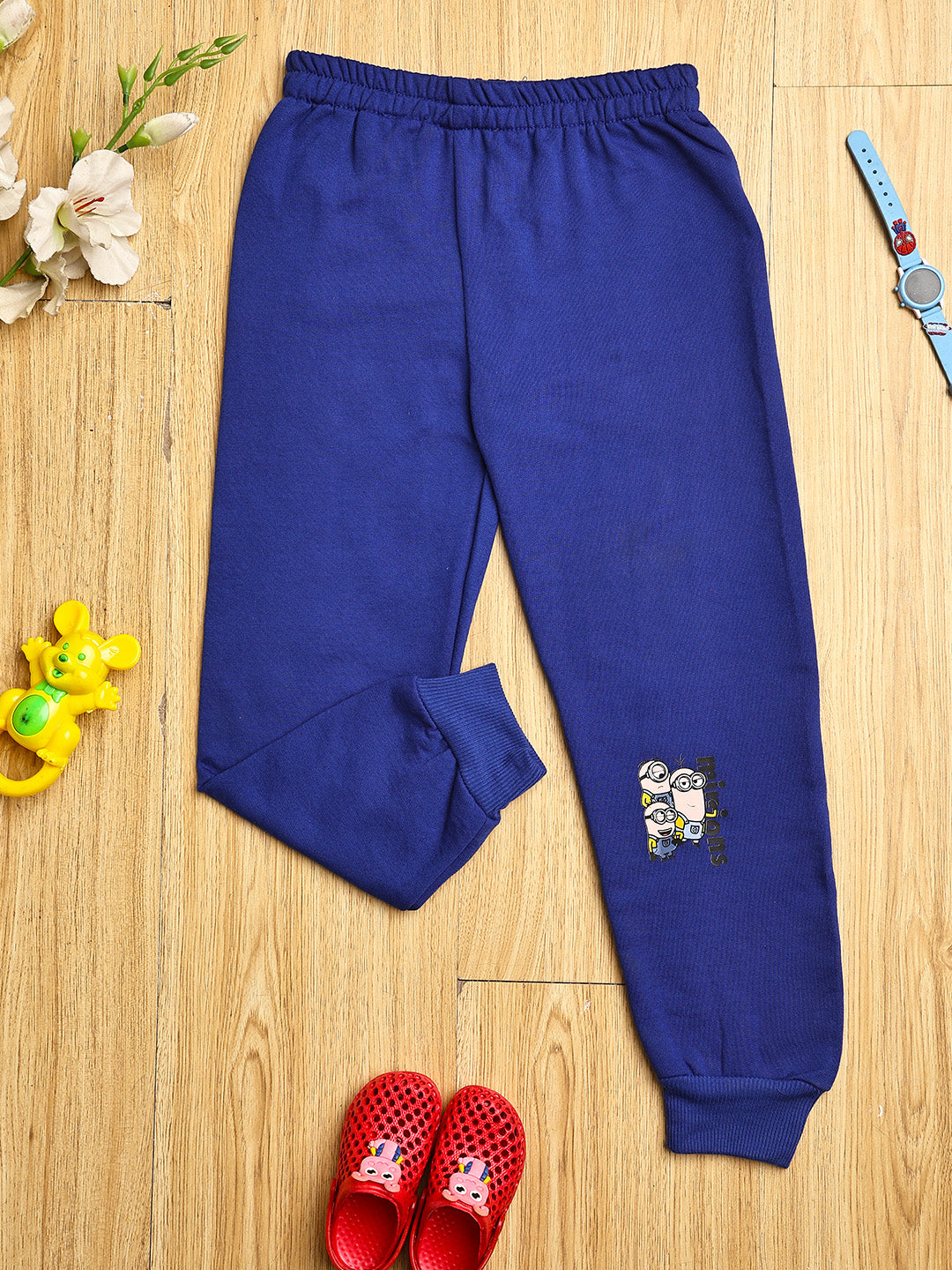 Cutiekins Boys Minions Graphic Print cozy Trackpant -Dark Blue & Nude