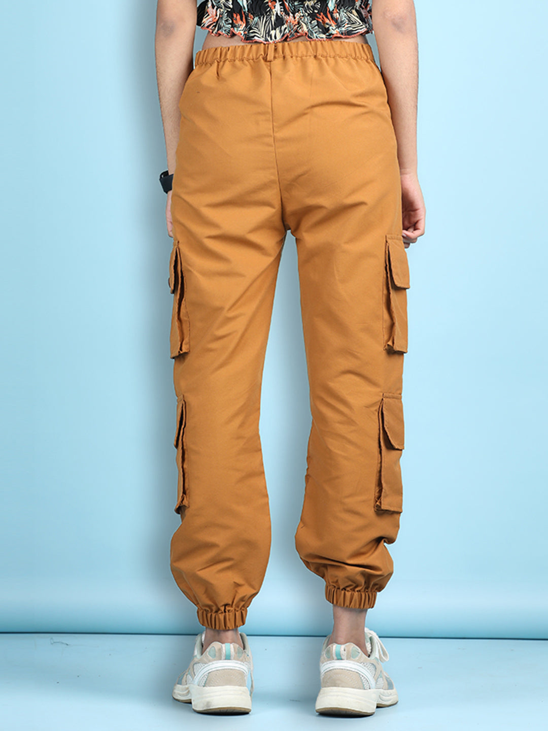 Cutiekins Girls Regular-Fit Solid Cargo Pant -Mustard