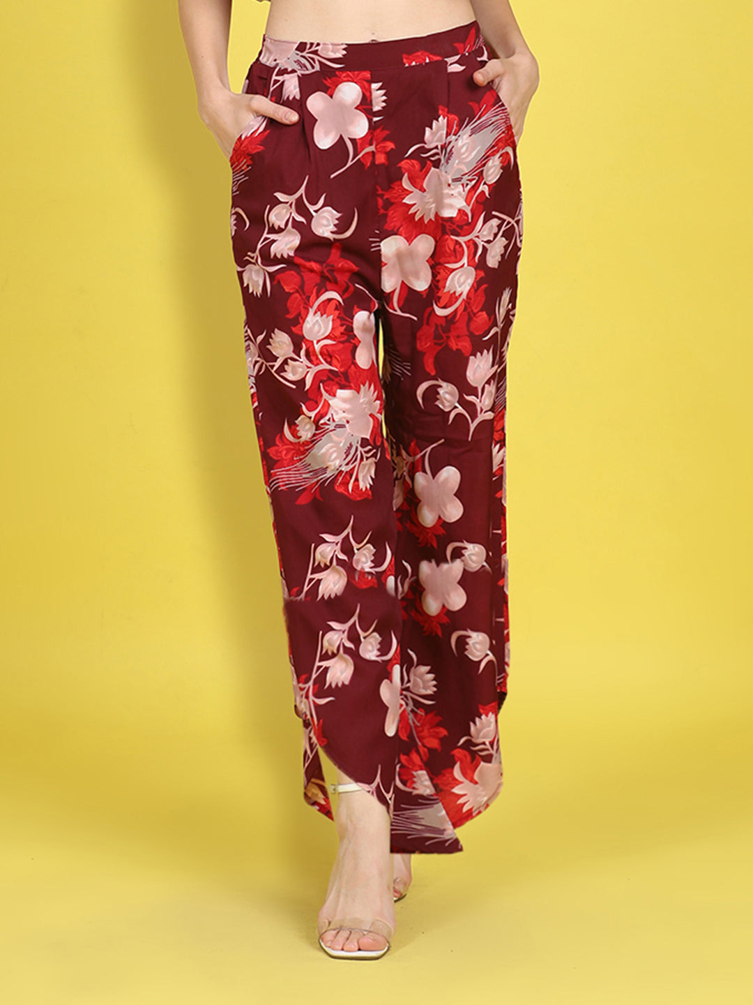 Cutiekins Girls Trendy Bold Style Printed Palazzo -Maroon & Off White