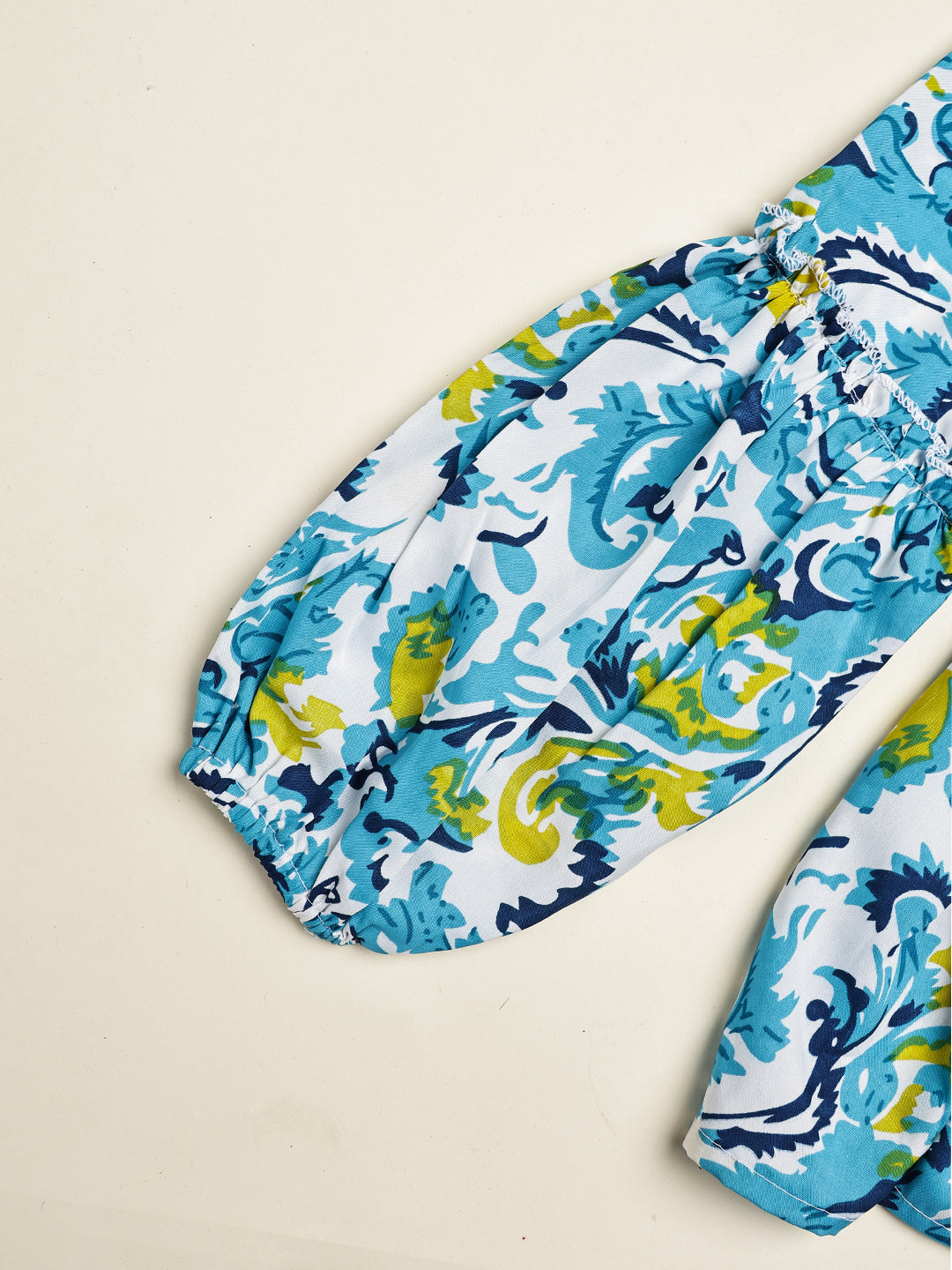 Cutiekins Girls Adorable Floral Print Casual Top -Off White & Turquoise Blue