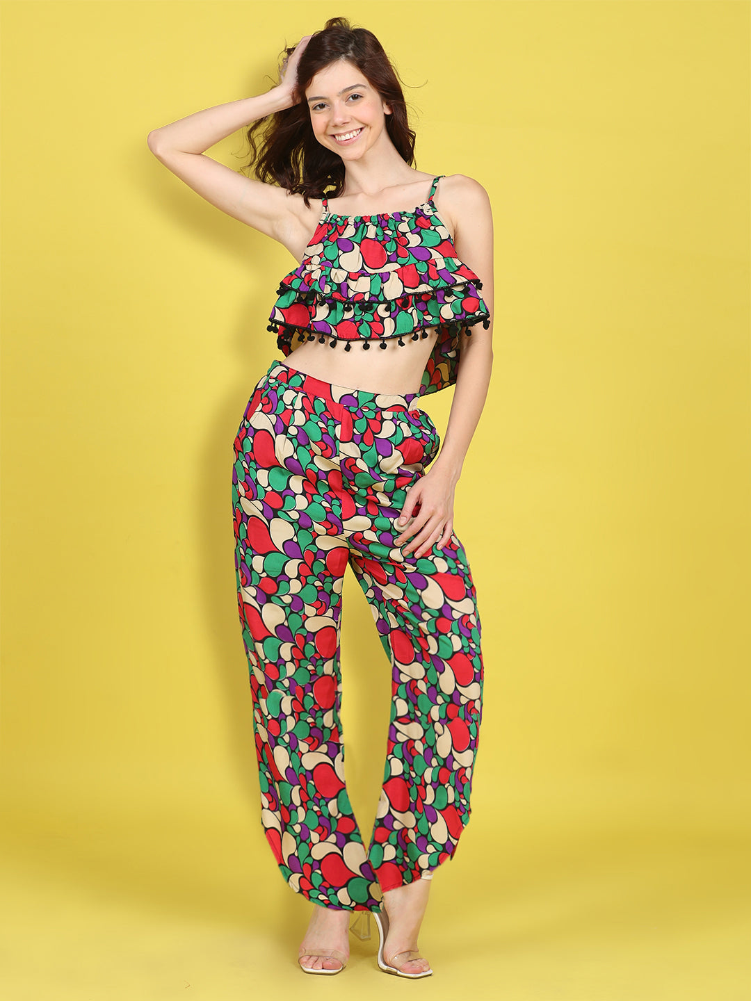 Cutiekins Girls Trendy Bold Style Printed Top & Palazzo Co-ord Set -Red & Multi