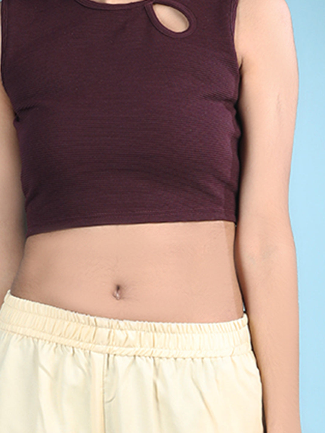 Cutiekins Girls Solid Embellished Top with Solid Cargo -Wine & Cream