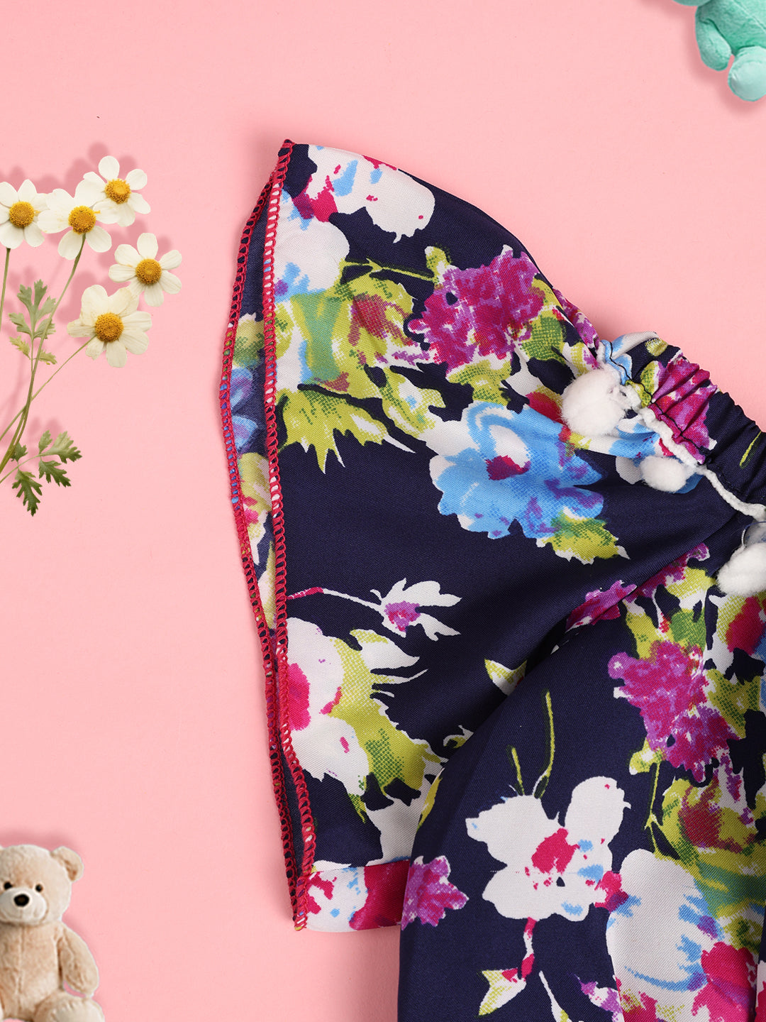 Cutiekins Girls Floral Printed Embellished Crop Top- Navy & Multi