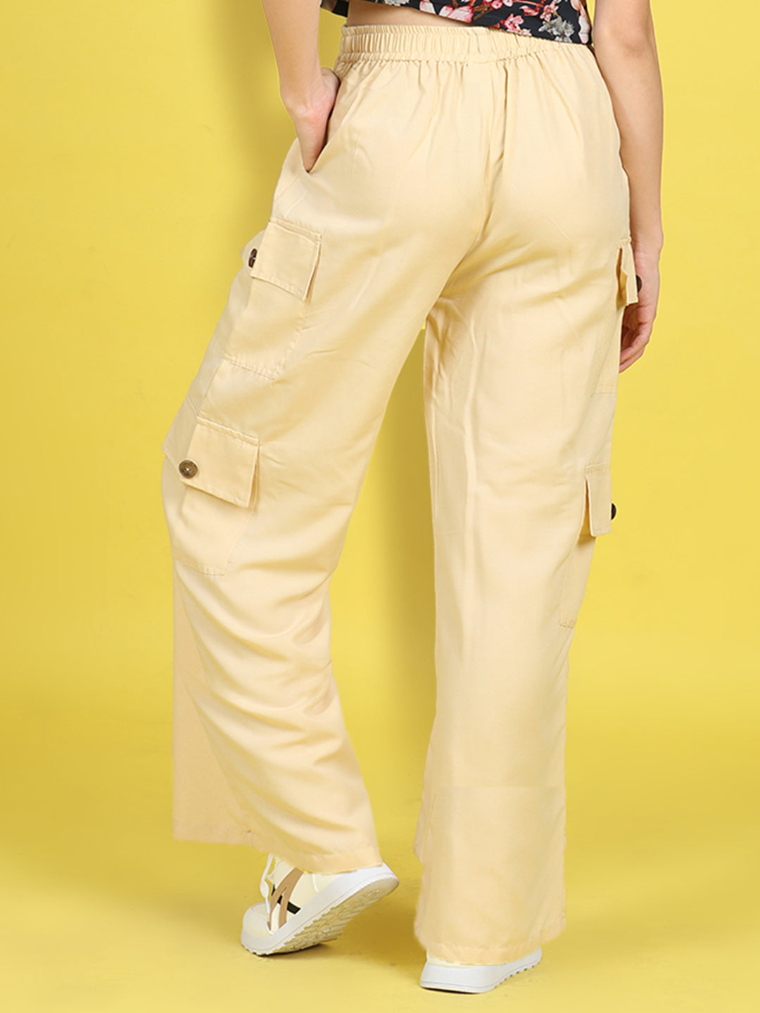 Cutiekins Girls Regular-Fit Solid Cargo Pant -Cream