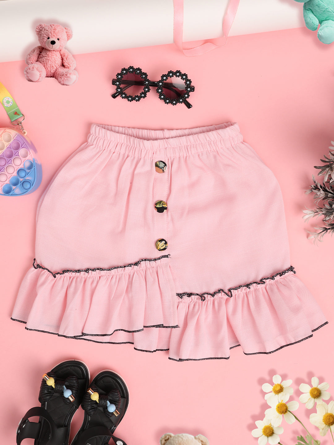 Cutiekins Girls Solid Embellished Skirt-Peach