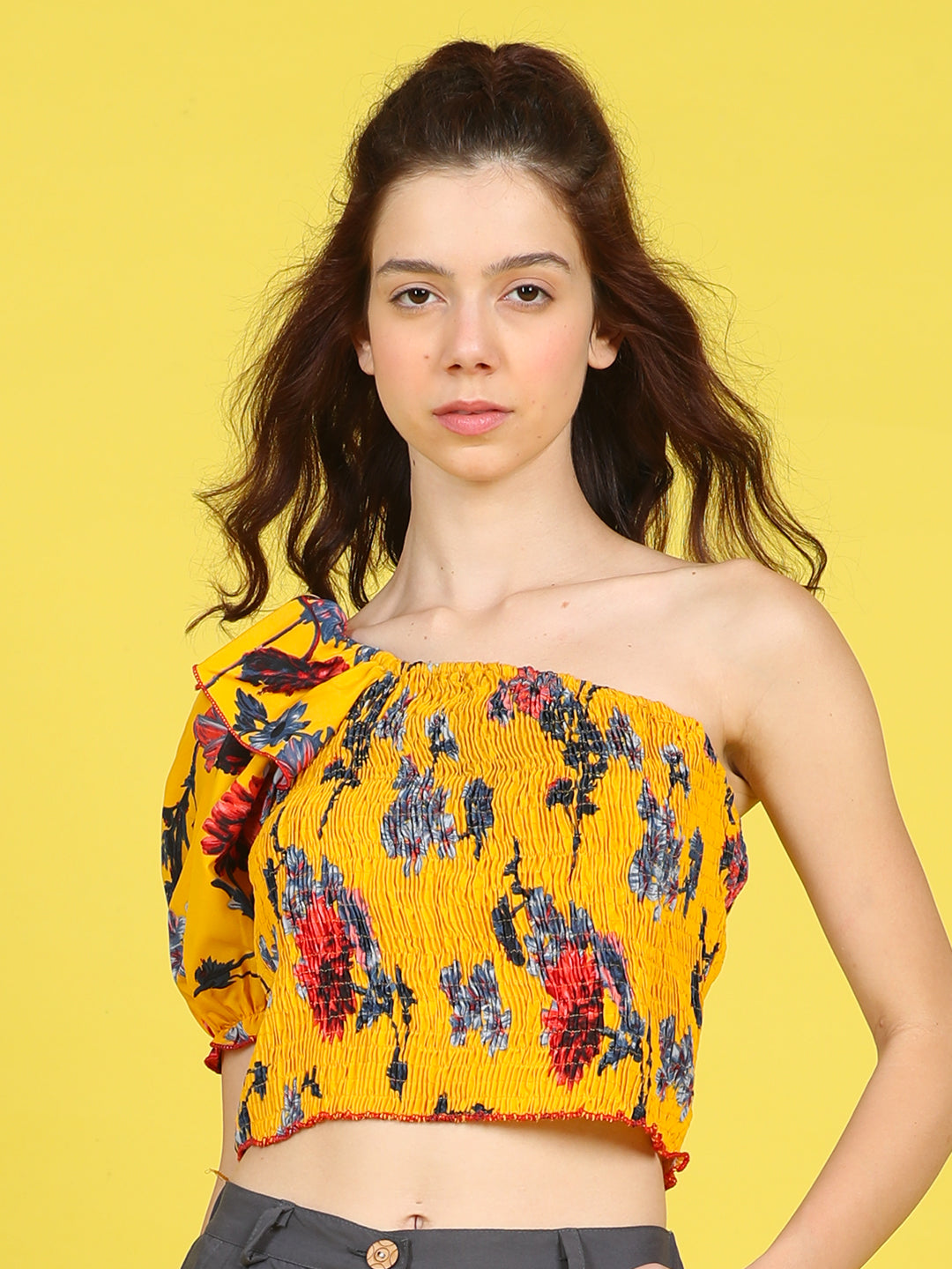 Cutiekins Girls Trendy Bold Style Printed Top -Mustard & Multi