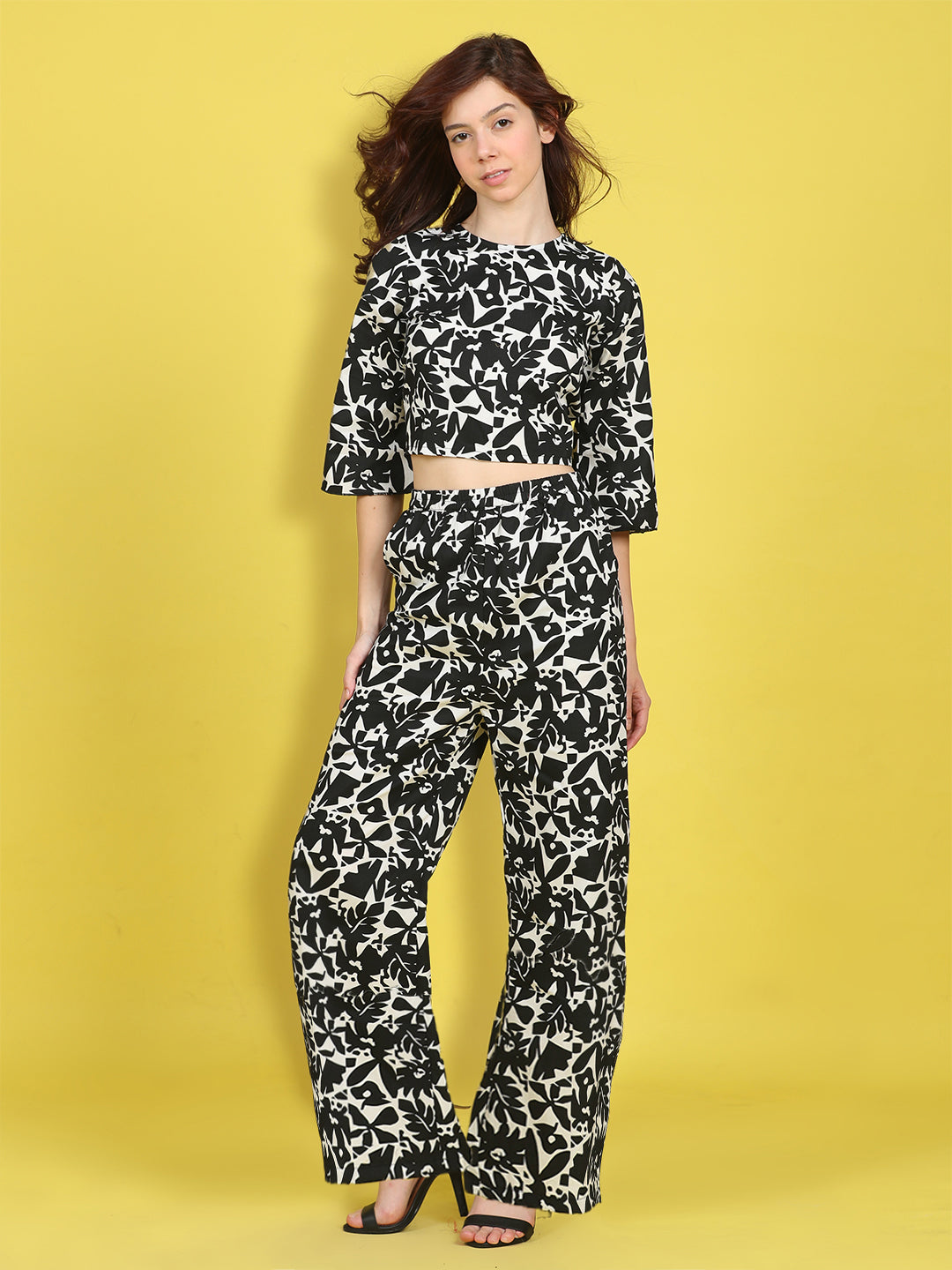 Cutiekins Girls Trendy Bold Style Printed Top & Palazzo Co-ord Set -Black & Off White