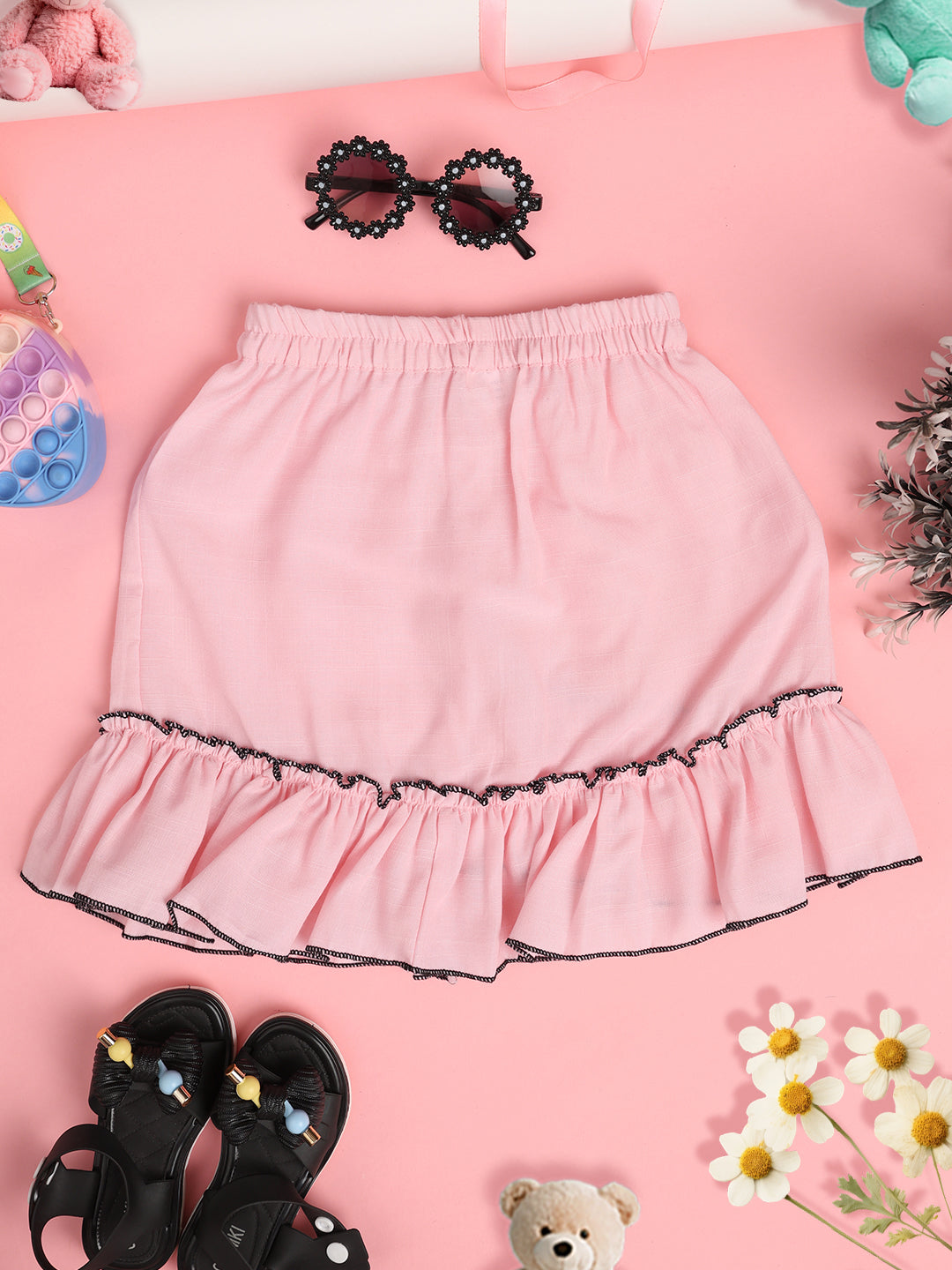 Cutiekins Girls Solid Embellished Skirt-Peach