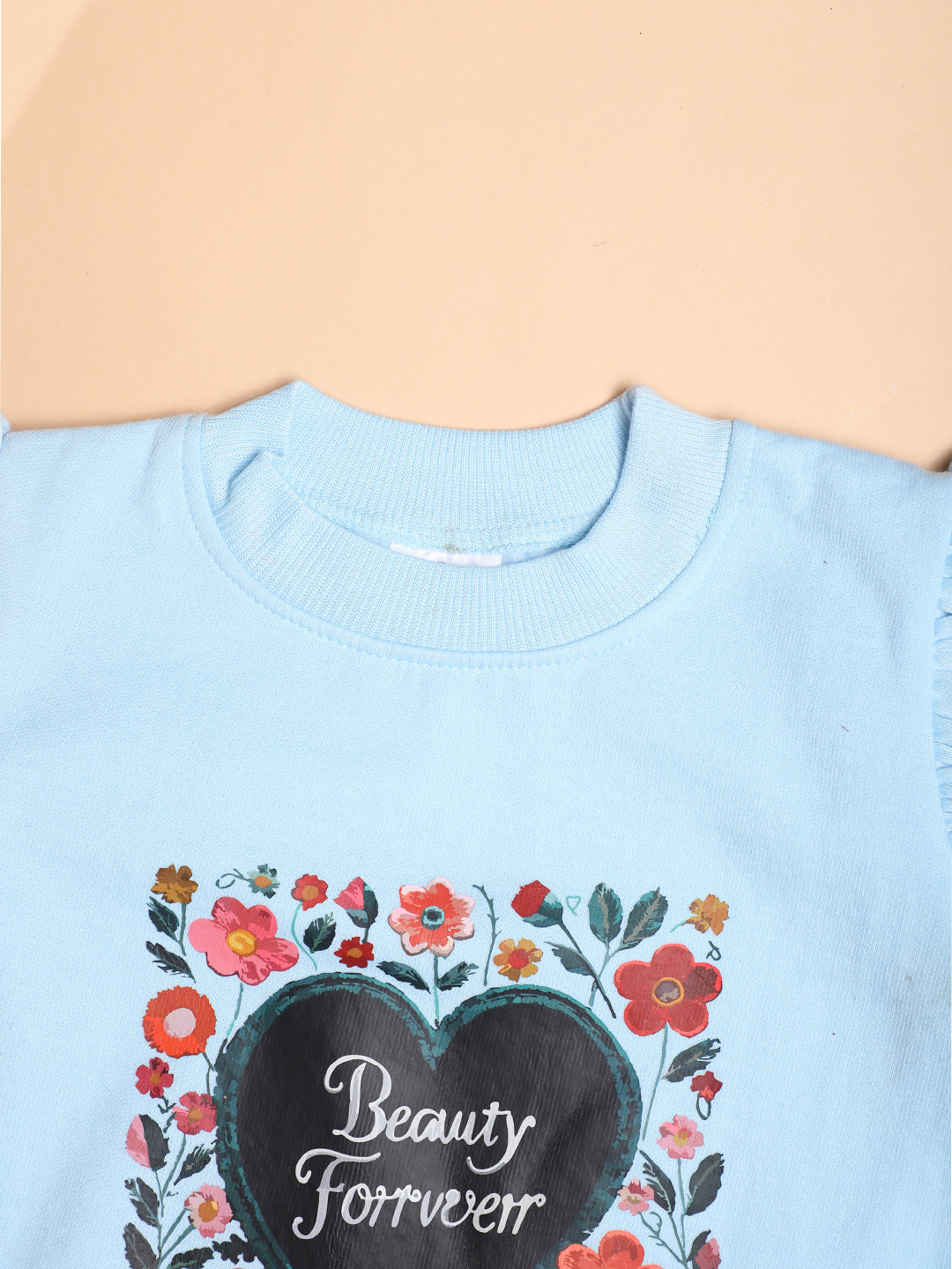 Cutiekins Girls Floral Graphic Print Trendy Winter Sweatshirt -Sky Blue & Black