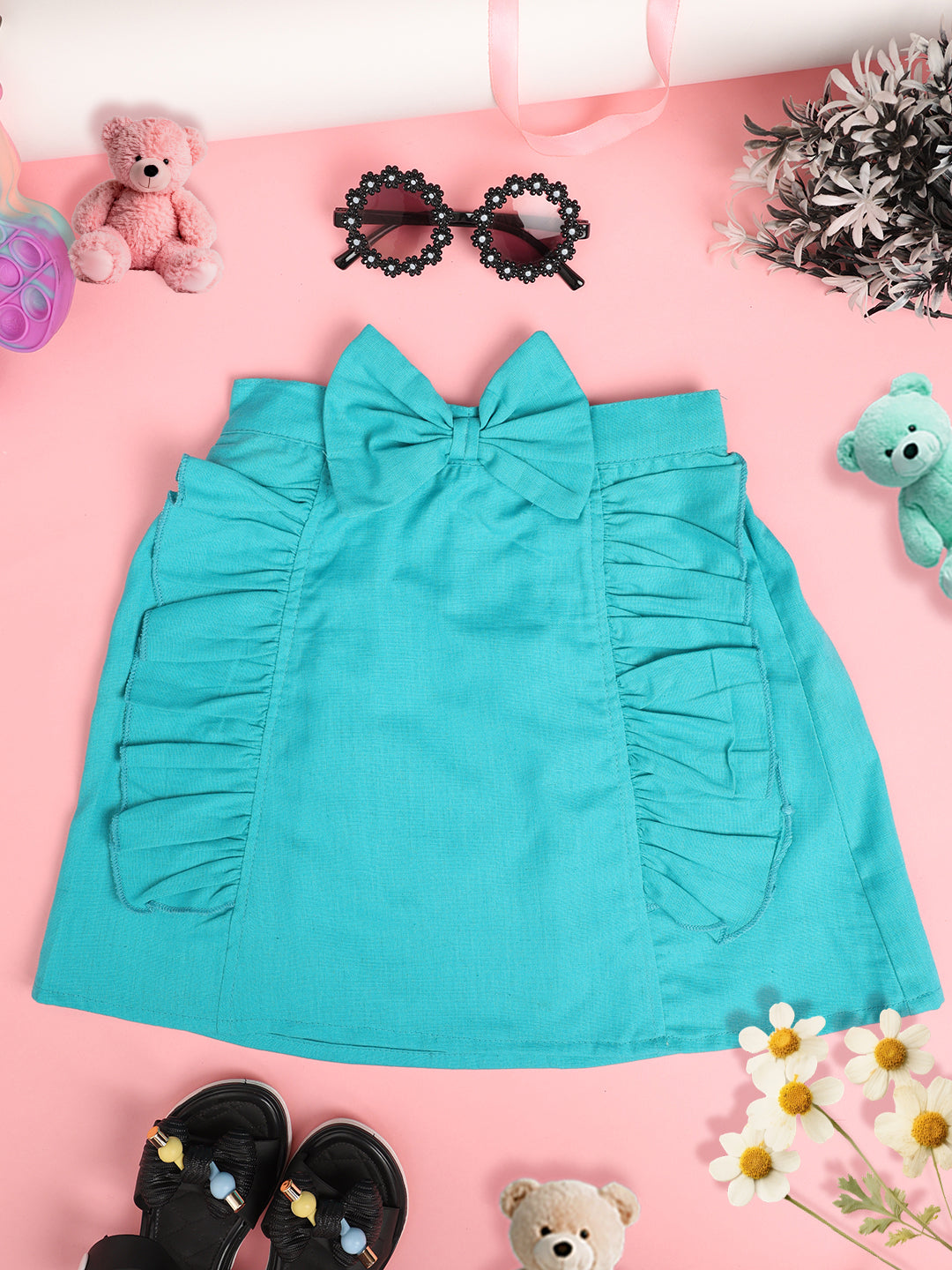 Cutiekins Girls Solid Embellished Skirt-Turquoise Blue