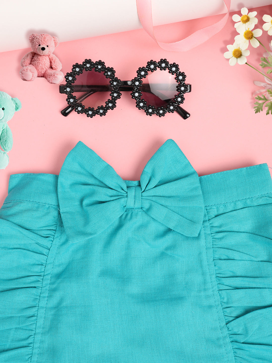 Cutiekins Girls Solid Embellished Skirt-Turquoise Blue