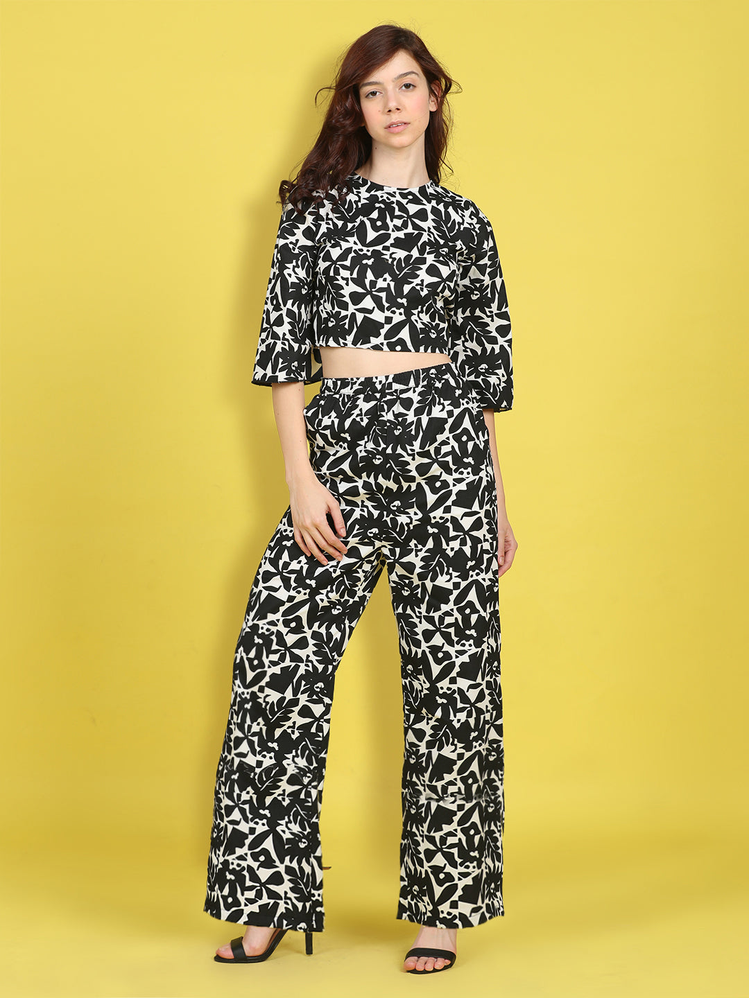 Cutiekins Girls Trendy Bold Style Printed Top & Palazzo Co-ord Set -Black & Off White