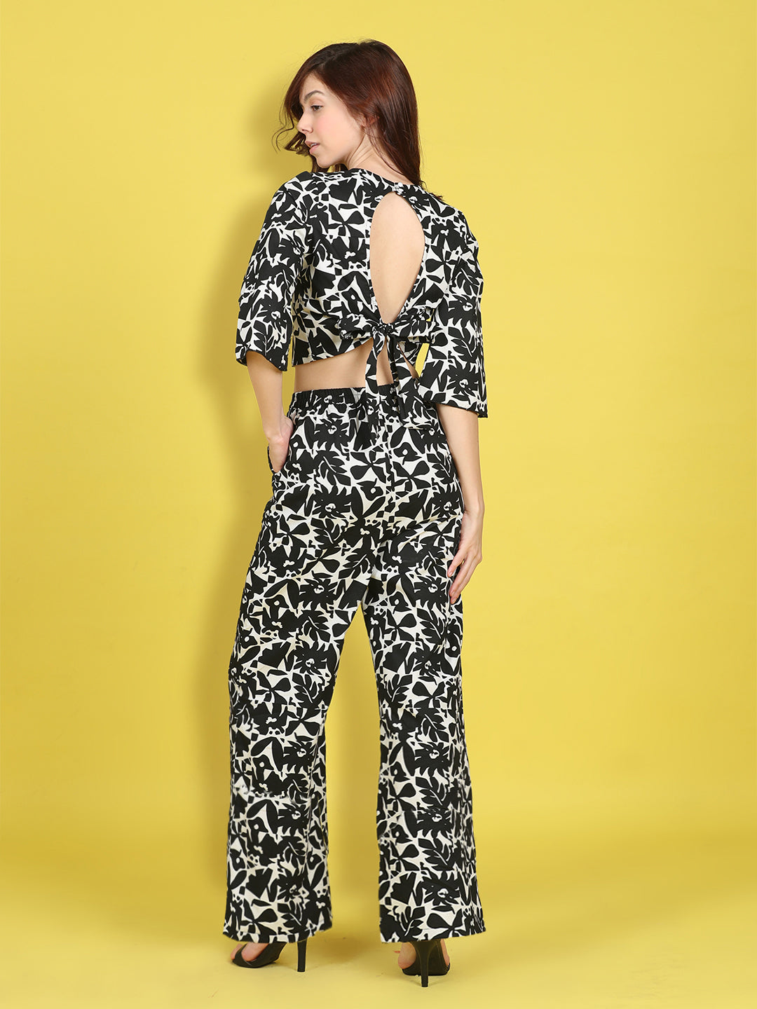 Cutiekins Girls Trendy Bold Style Printed Top & Palazzo Co-ord Set -Black & Off White