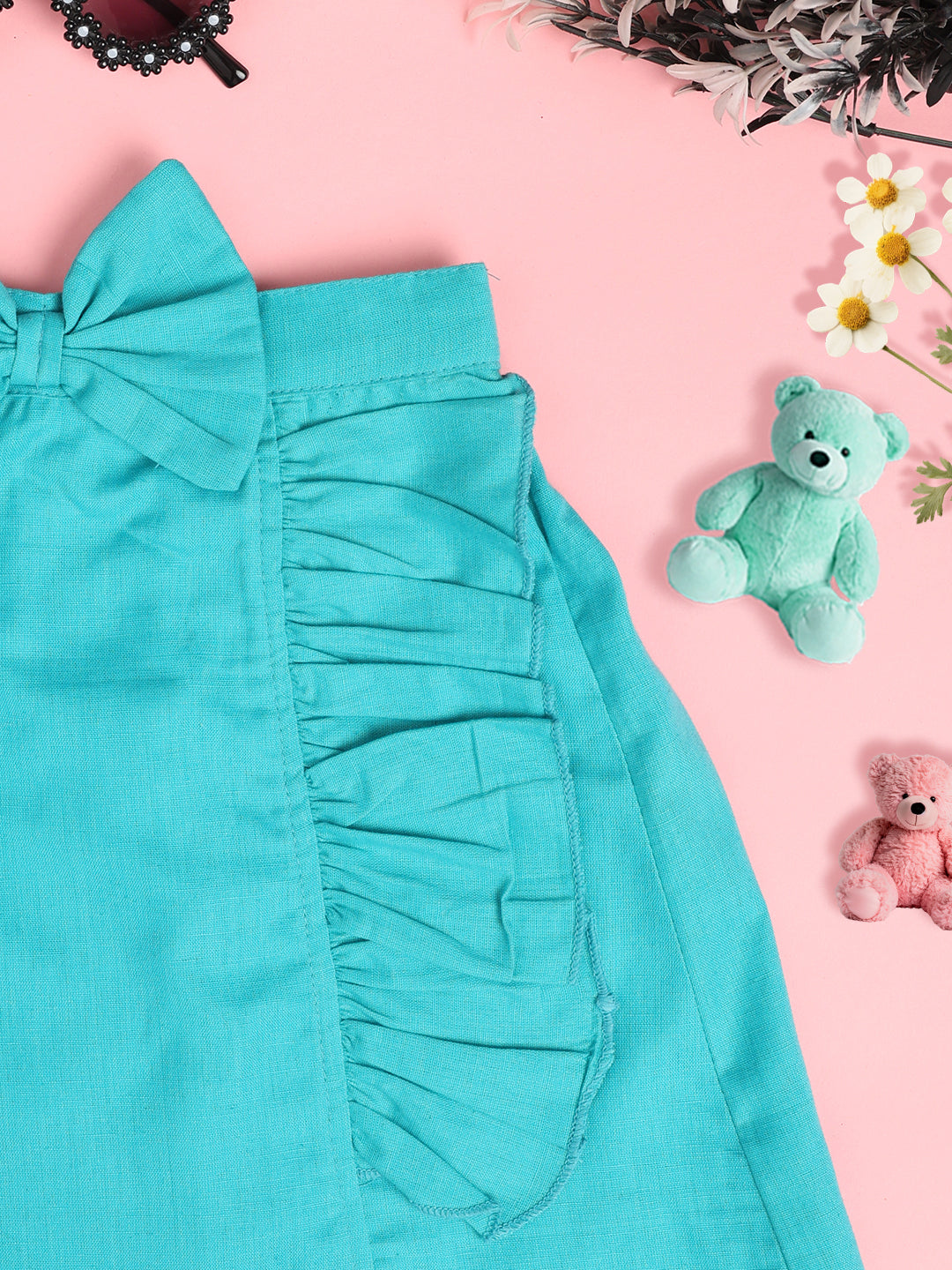 Cutiekins Girls Solid Embellished Skirt-Turquoise Blue