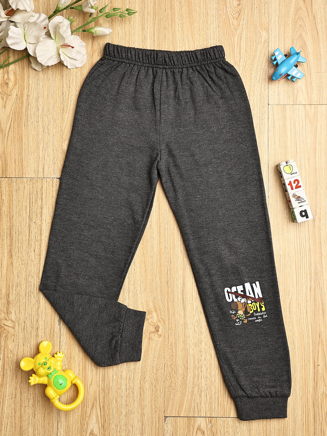 Cutiekins Boys Graphic Print cozy Fleece Trackpant -Black & Off White