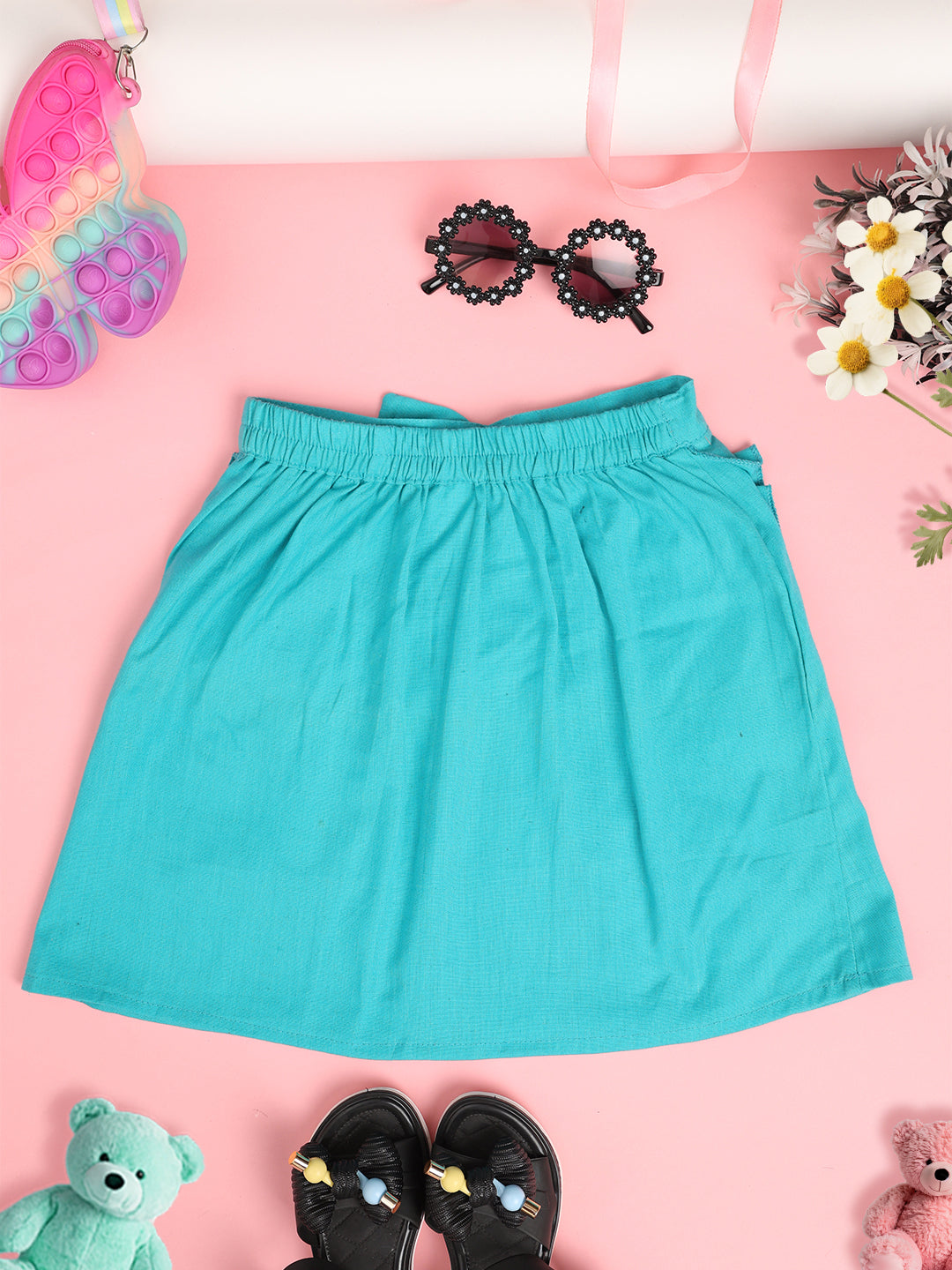 Cutiekins Girls Solid Embellished Skirt-Turquoise Blue