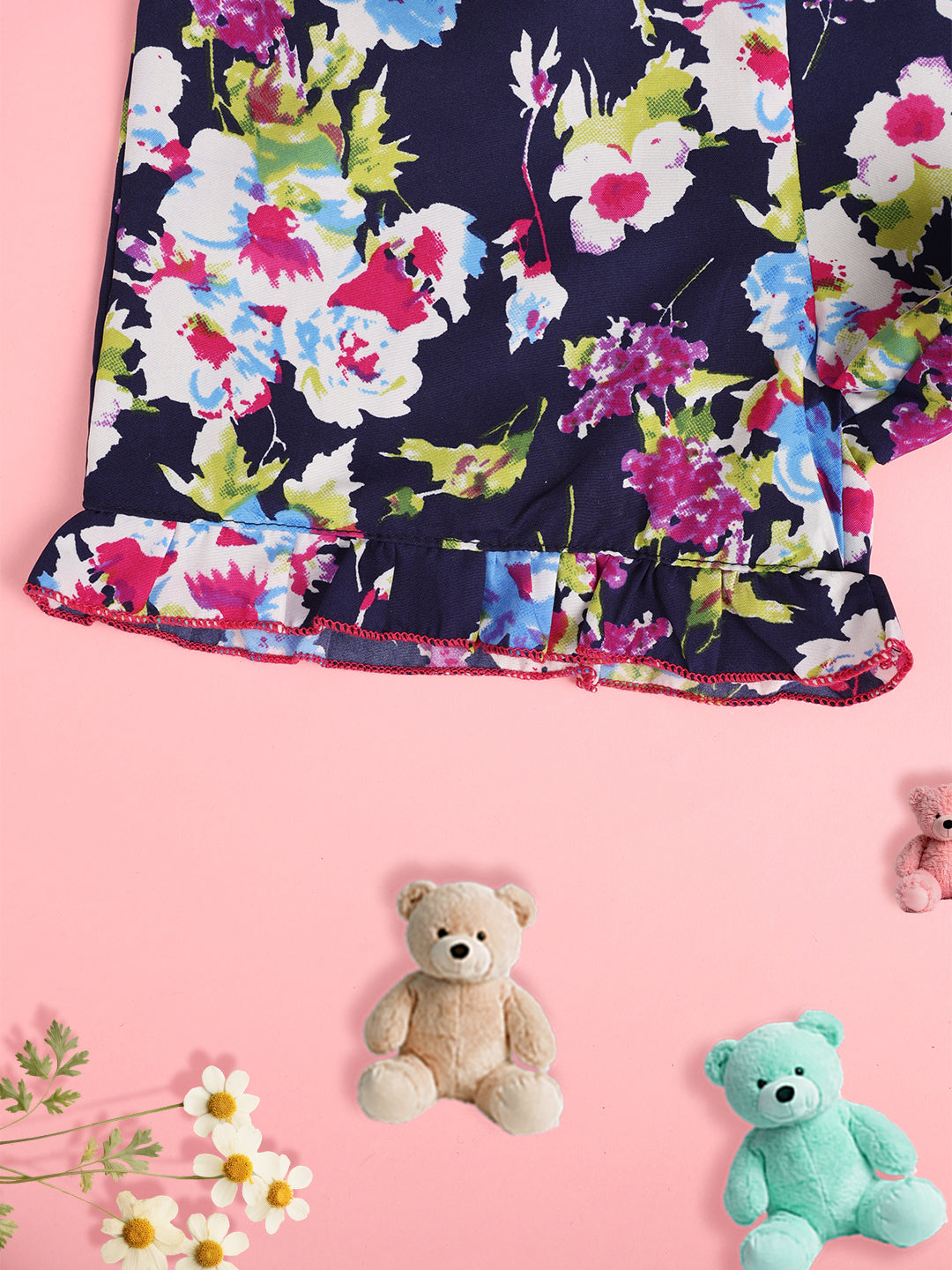 Cutiekins Girls Floral Print Embellished Short -Navy & Multi
