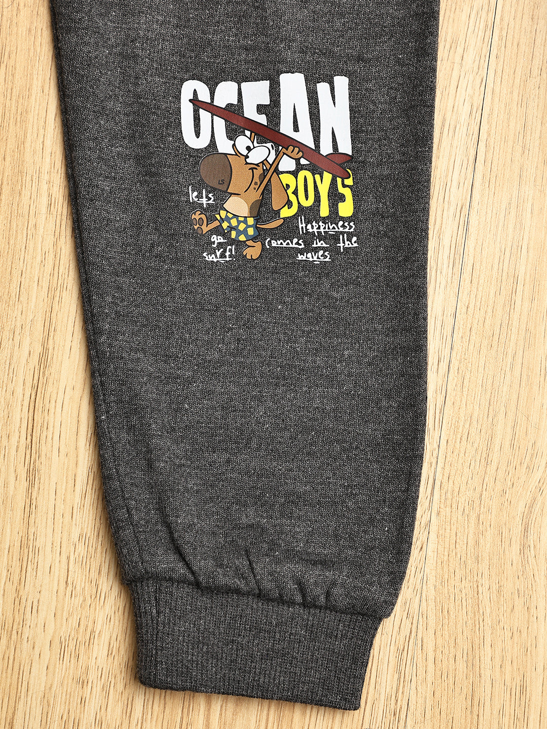 Cutiekins Boys Graphic Print cozy Fleece Trackpant -Black & Off White
